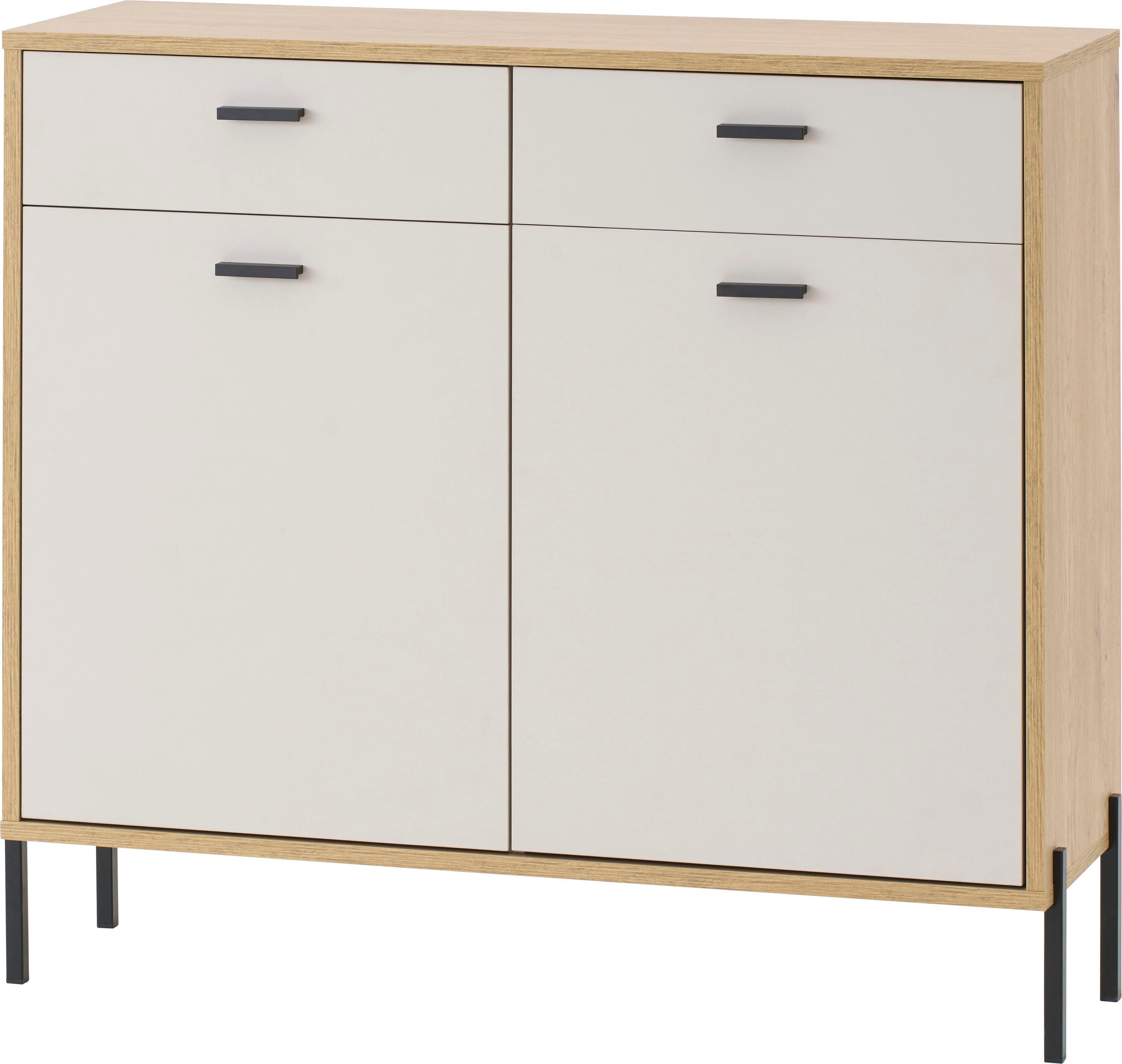 Home affaire Sideboard Fredericia, moderne Kommode, Schrank in Kaschmir, 115 cm breit, zeitlos, schwarze Metallgriffe und -füße, ausreichend Stauraum
