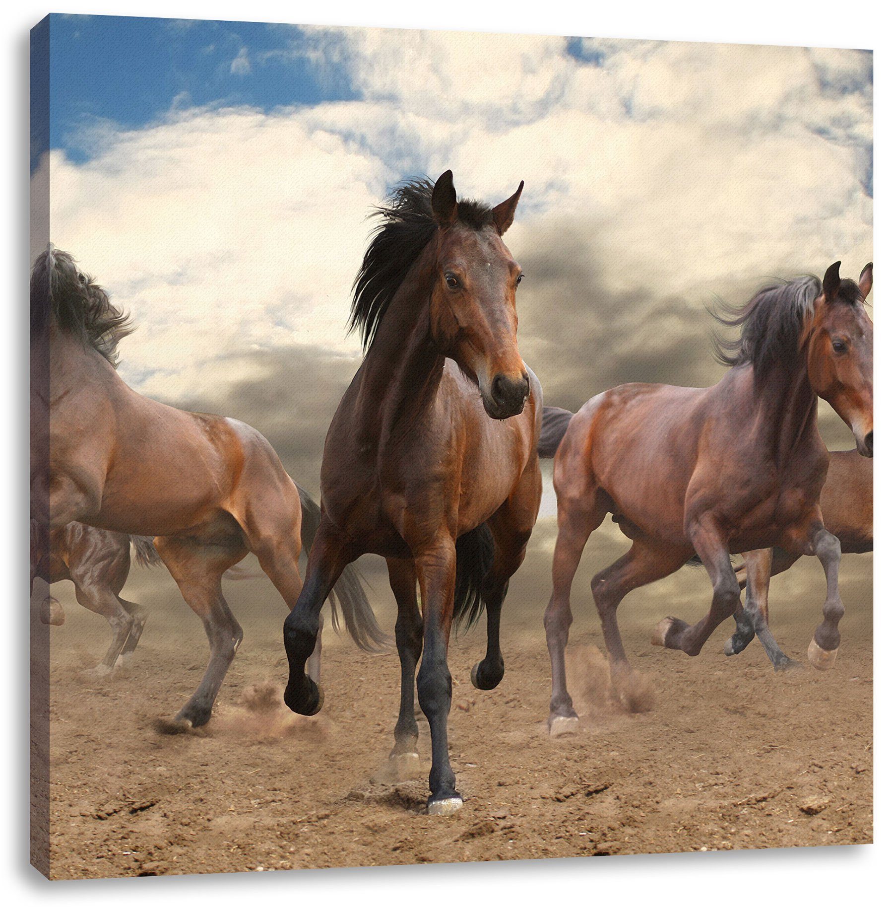 Pixxprint Leinwandbild Western Cowboy, Pferde St), Western Pferde Cowboy Leinwandbild inkl. bespannt, (1 Zackenaufhänger fertig