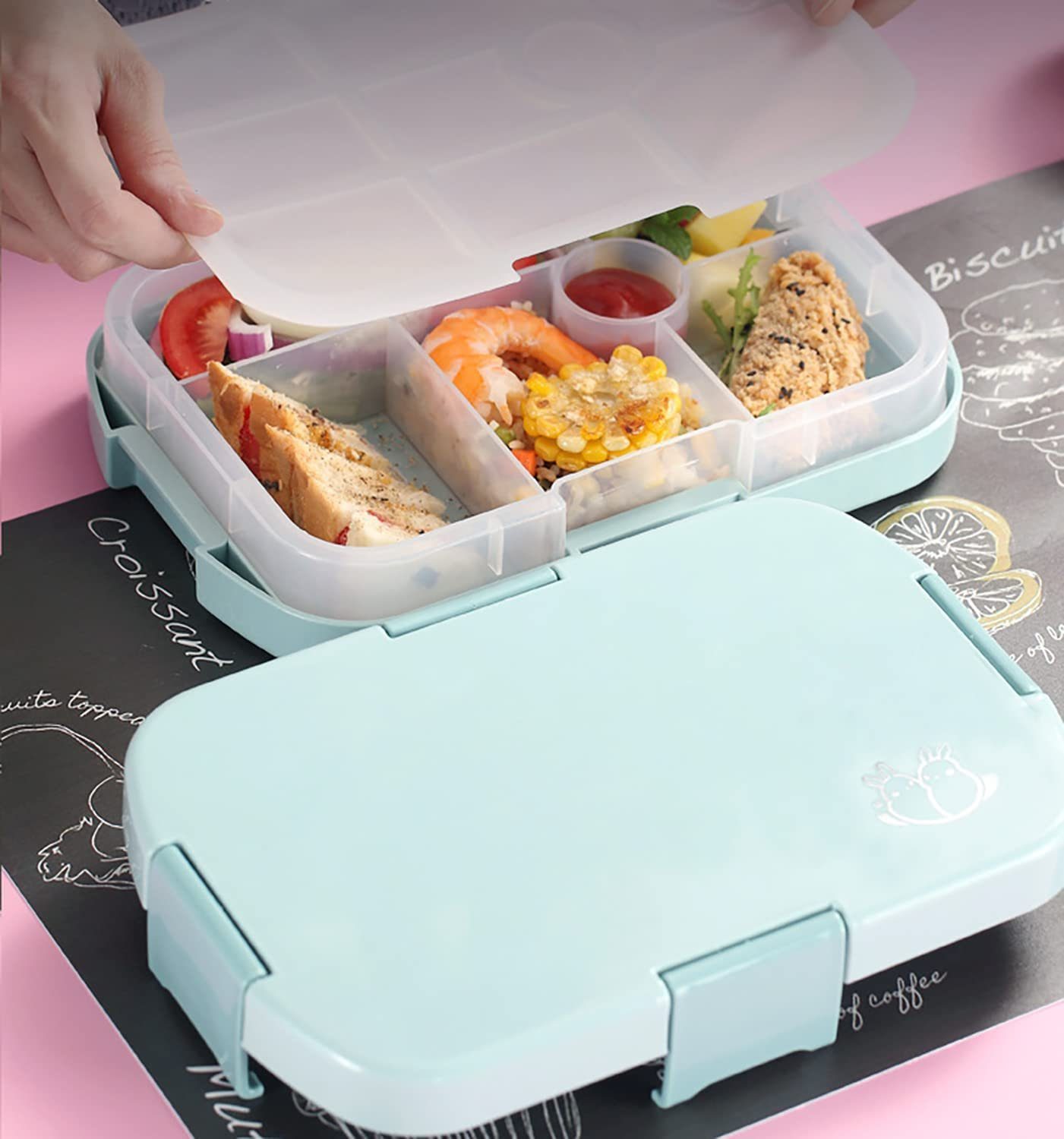 Haiaveng Lunchbox Blau Bento Kinder Auslaufsicher, Brotbüchse, Fächer), Box mit Fächern(6 Vesperdose