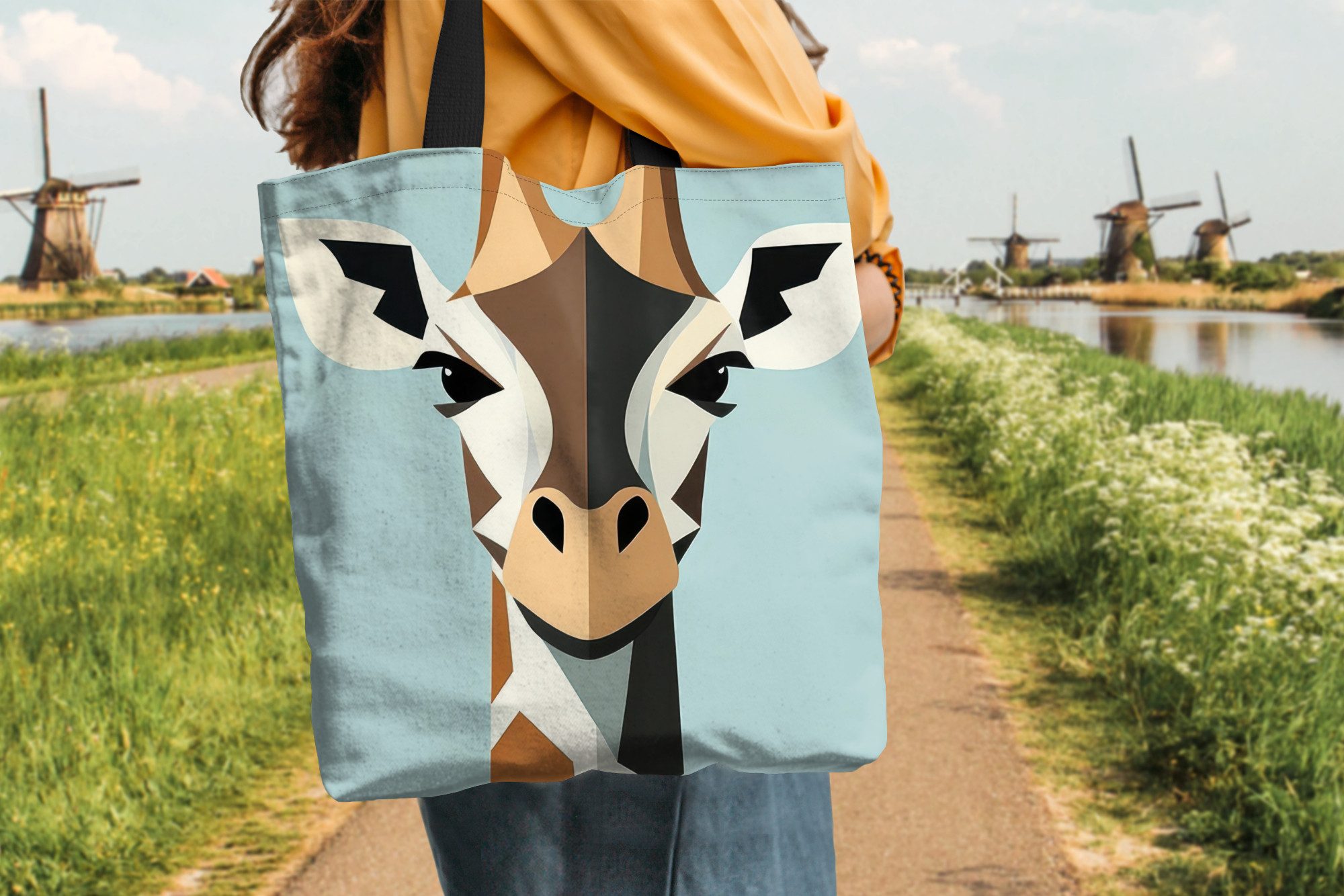 MuchoWow Shopper Giraffe - Illustration - Braun - Minimalistisch, Handtasche, Damen und Herren, Schultertasche, Umhängetasche, Tote Bag