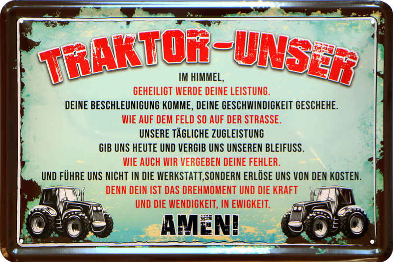 WOGEKA ART Metallbild Traktor Unser Gebet - 20 x 30 cm Retro Blechschild Bauer, Metallschild Wanddeko Spruch Schild Wandbild Trecker Landwirtschaft
