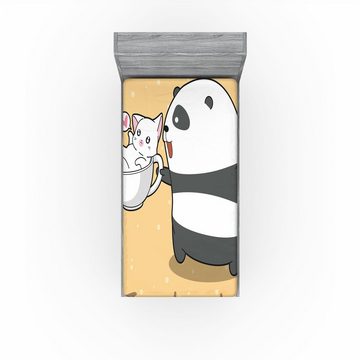 Spannbettlaken Soft Dekorativer Stoff Bettwäsche Rund-um Elastischer Gummizug, Abakuhaus, Kindergarten Panda Tragen Katze im Cup
