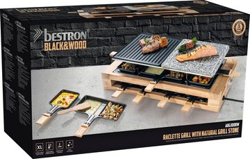 bestron Raclette ARG300BW XL Bambus, 8 Raclettepfännchen, 1500 W, Naturstein- & antihaftbeschichtete Grillplatte, inkl. Pfännchen-Set