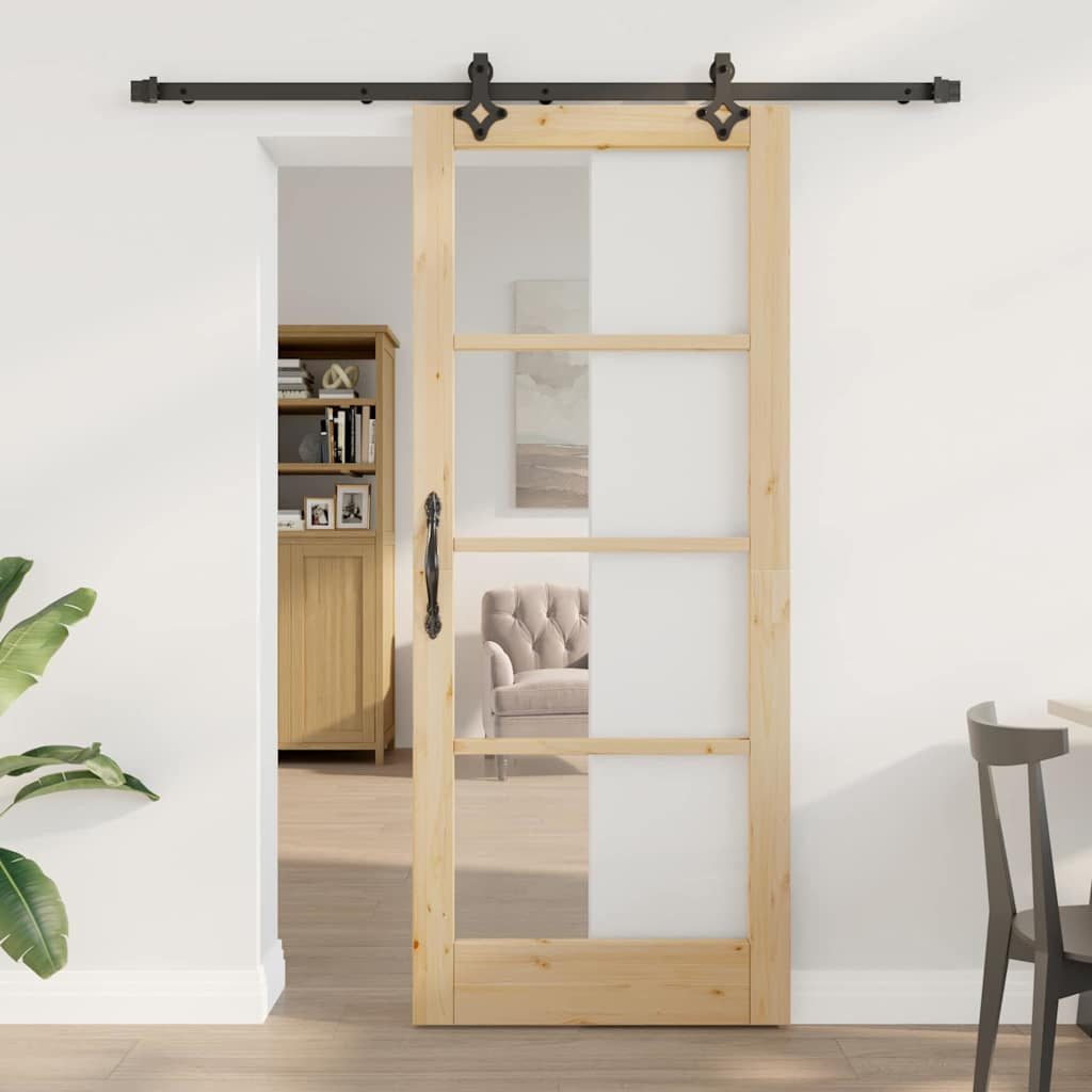 vidaXL Zimmertür Schiebetür mit Hardware Set ORKDAL Massivholz Glas