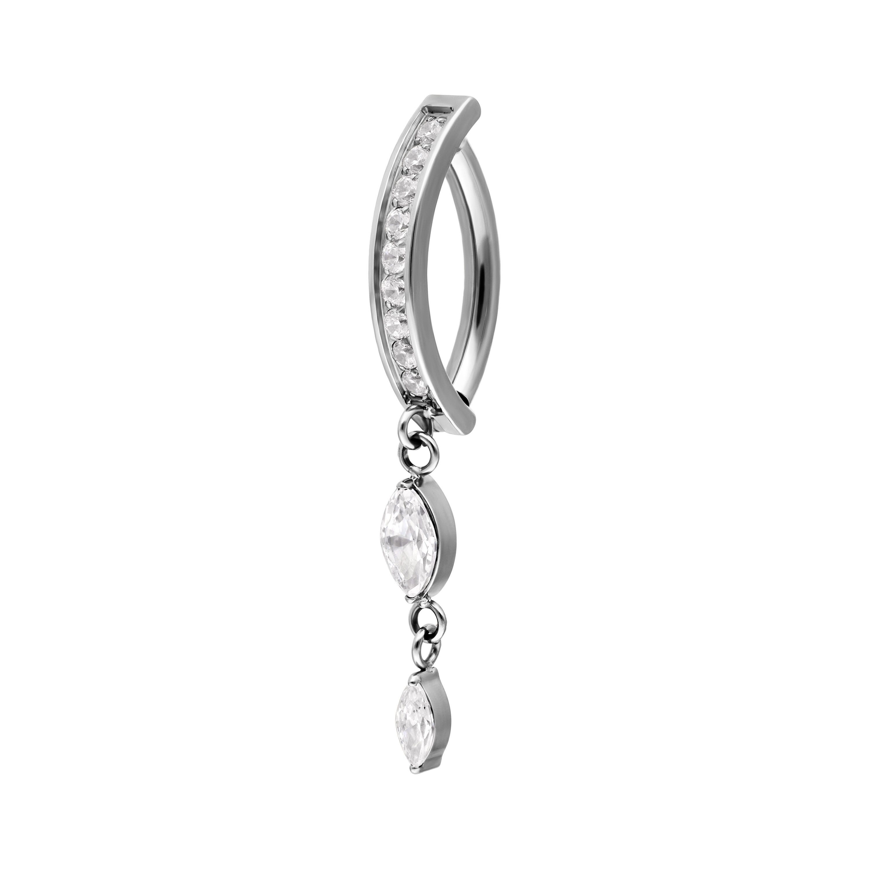 Wildcat Nasenpiercing Belly Arch Clicker with Oval Crystal Pendant für Bauchnabel, 1 Stück, Titan Grad 23 - wasserfest, hautverträglich, Silber-Kristallklar