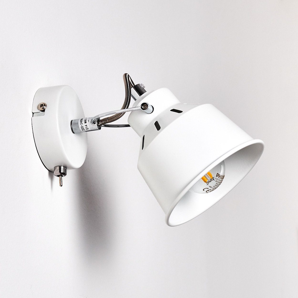 Design hofstein Retro/Vintage im Weiß, »Rimini« ohne Metall Wandlampe Wandleuchte verstellbare Wandspot 1xE14, in Leuchtmittel, aus