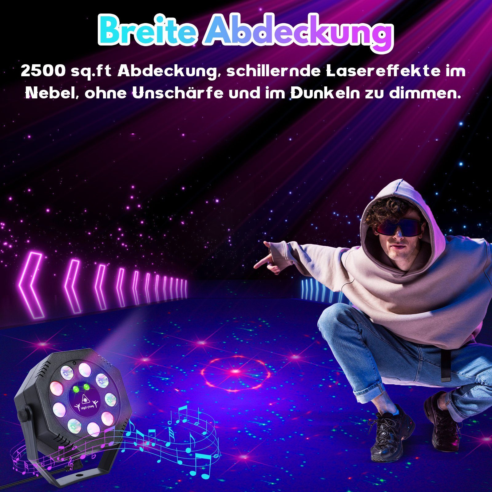 Sunicol LED-Sternenhimmel Laser Projektor RGB Klub DJ, mit Show Lichteffekt Projektionslampe Weihnachten Strobe USB Disco Bühnenlicht Halloween Beam Kabel für