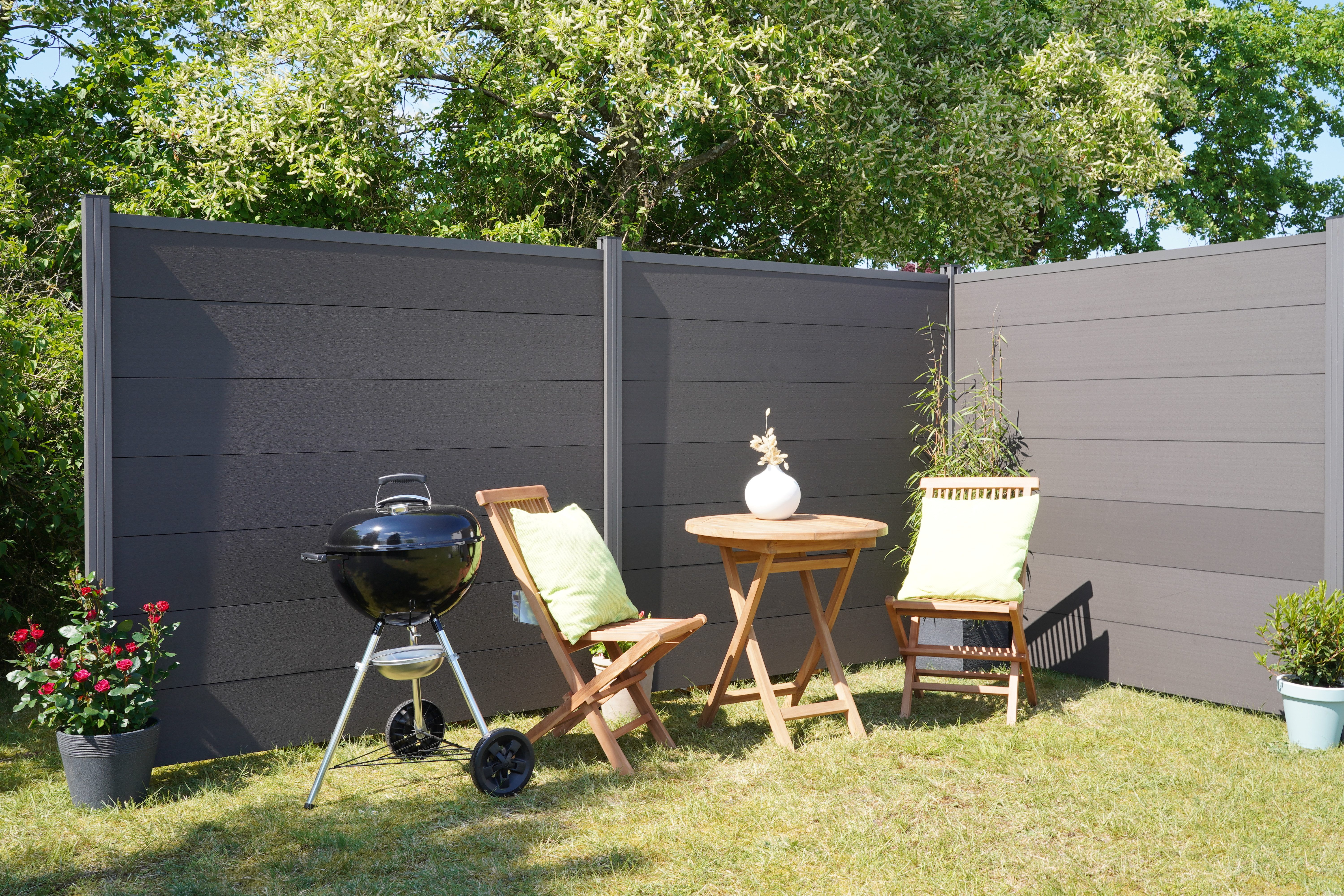 GartenLand Zaun Ameland WPC ca. 180x180 cm, (Set, Ohne Pfosten, Ohne Abschlussprofil, ca. 180x180 cm), Anthrazit