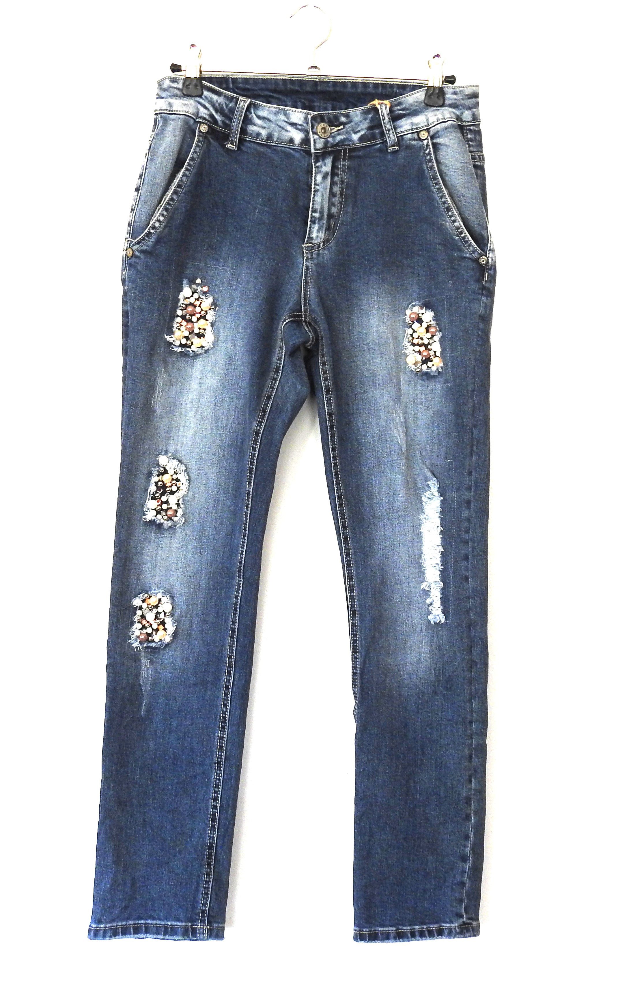 Fashion Stretch-Jeans Perlen und Glitzer