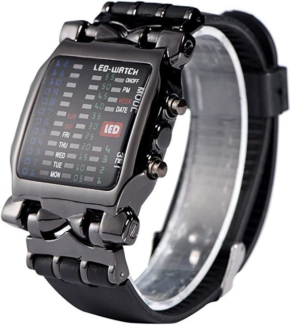 Welikera Automatikuhr Armbanduhr mit Binär-Anzeige, LED, elektronisch, Kalender, wasserdicht