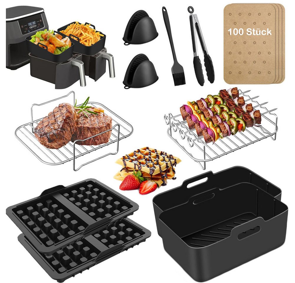 SURFOU Backform Heißluftfritteuse zubehör Waffelformen für Ninja15-teilig BPA-frei, (für Ninja Foodi AF300EU AF400EU 7,6L-9,5L und die meisten Dual Zone Heißluftfritteusen, 304Edelstahl, BPA-Frei, Lebensmittelechtes Silikon, Silikonformen, Waffelformen, M