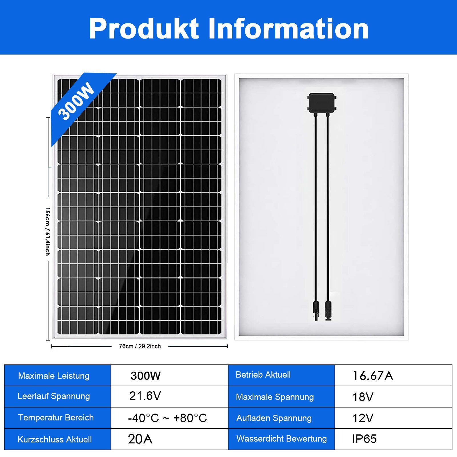 GLIESE Solaranlage 300W 12V Solarmodul PV Module für Wohnmobile Balkonkraftwerk, 300,00 W, Monokristallin, (Set, 1-St., Solarmodul), Erweiterbar durch Serien- und Parallelschaltung