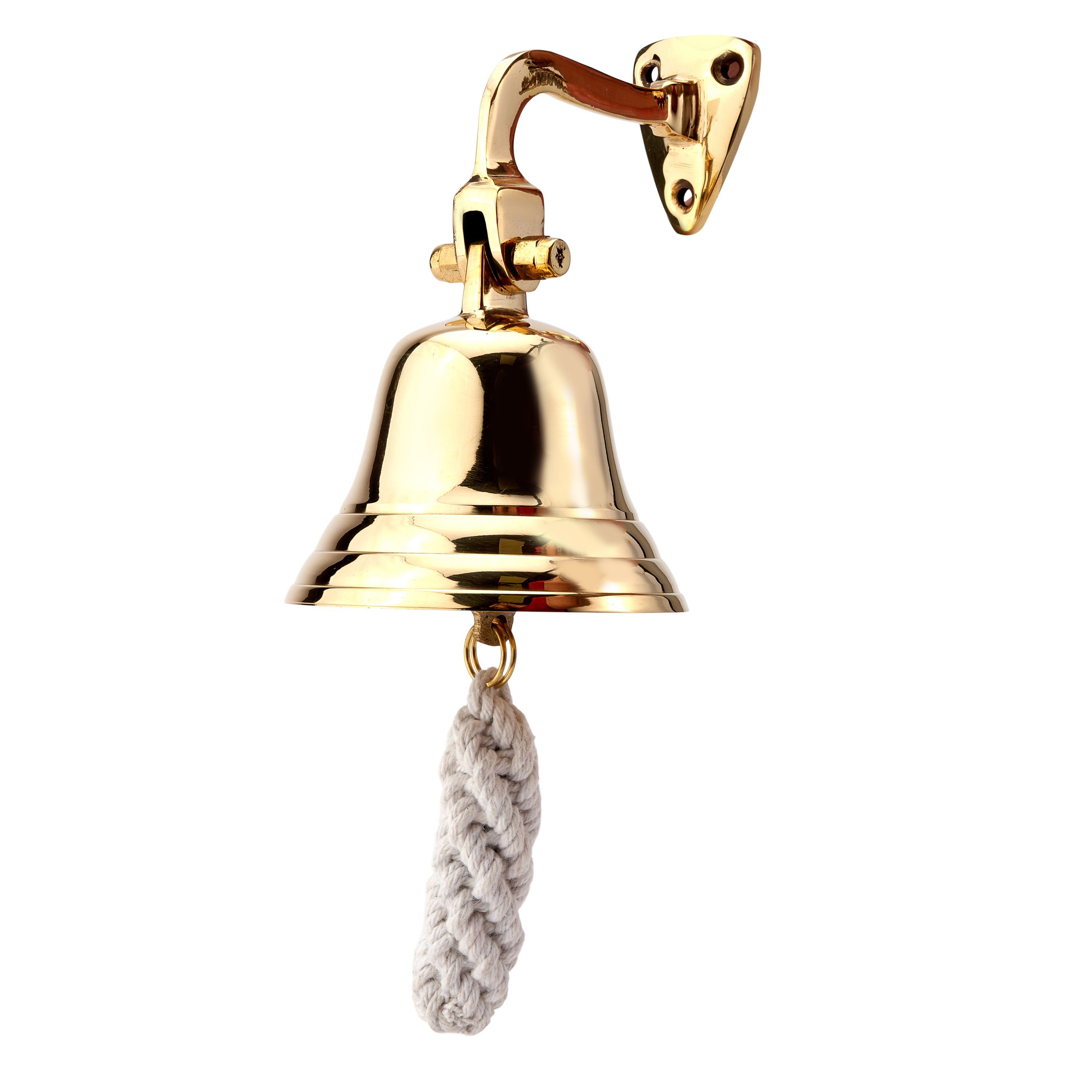 NKlaus Dekofigur Schiffsglocke Messing gold mit Wandhalter & Bändsel Ø: 7,5cm leichte A, Made in Germany