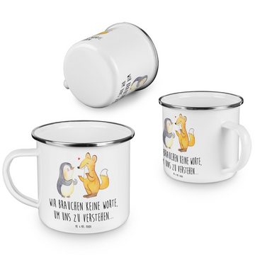 Mr. & Mrs. Panda Becher Fuchs & Pinguin gehörlos - Weiß - Geschenk, Metalltasse, Gebärdenspra, Emaille, Korrosionsbeständig