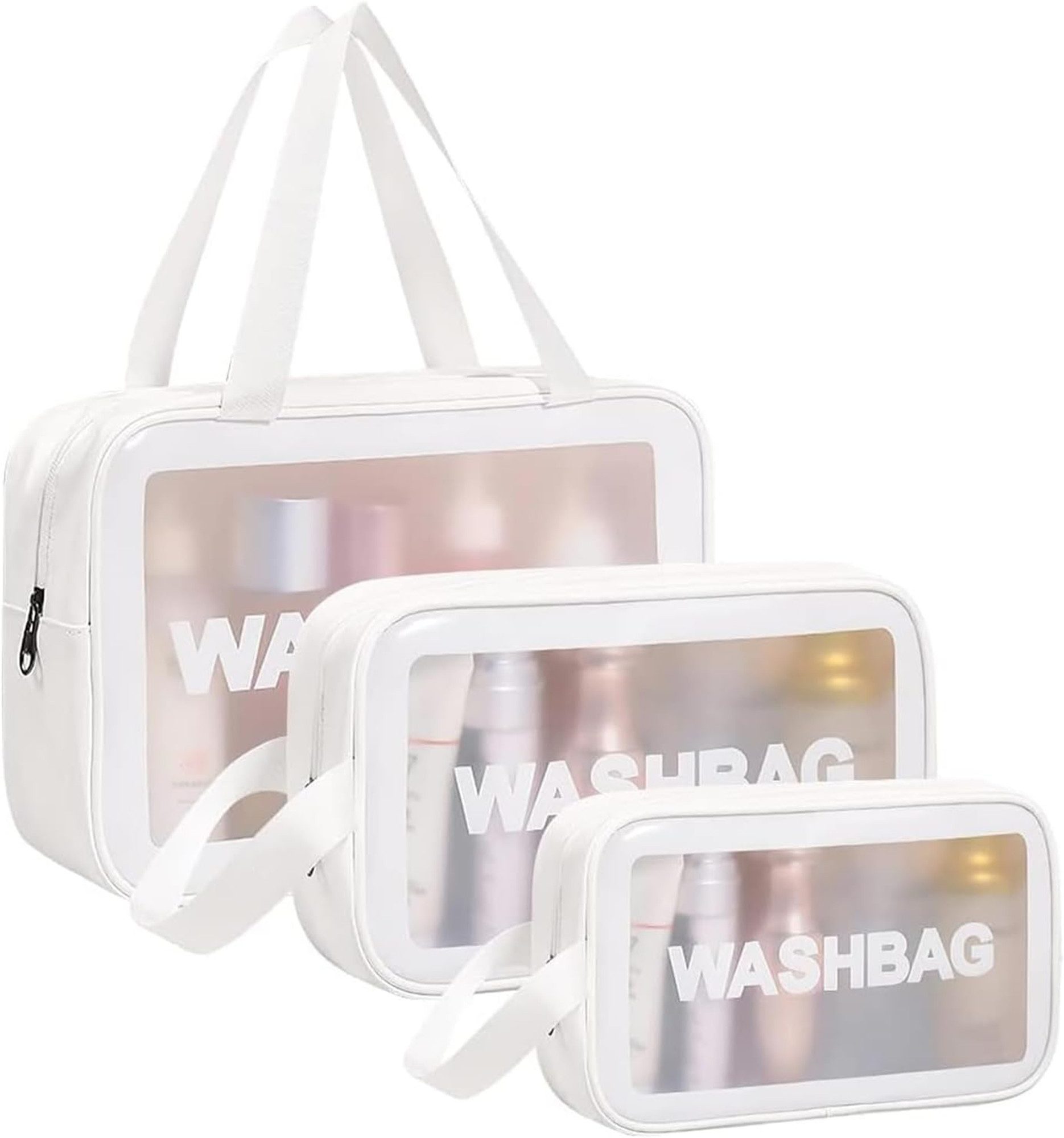 Fyrove Beautycase Kosmetiktasche, Waschtasche, Schminktasche, Kulturbeutel (Spar-Set, Verschiedene Größen , , Klein, Mittel, Groß, 3er Set), 3er Set, Transparent, Wasserdicht, Auslaufsicher, Leicht zu reinigen