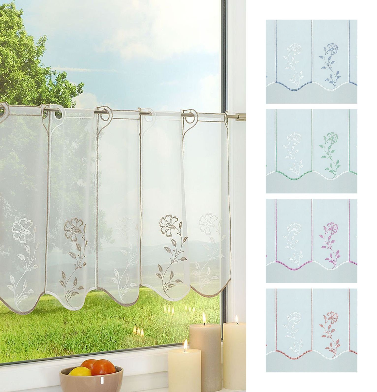 (1 30x48cm transparent, Scheibengardine HxB St), Blümchen, LYSEL®,