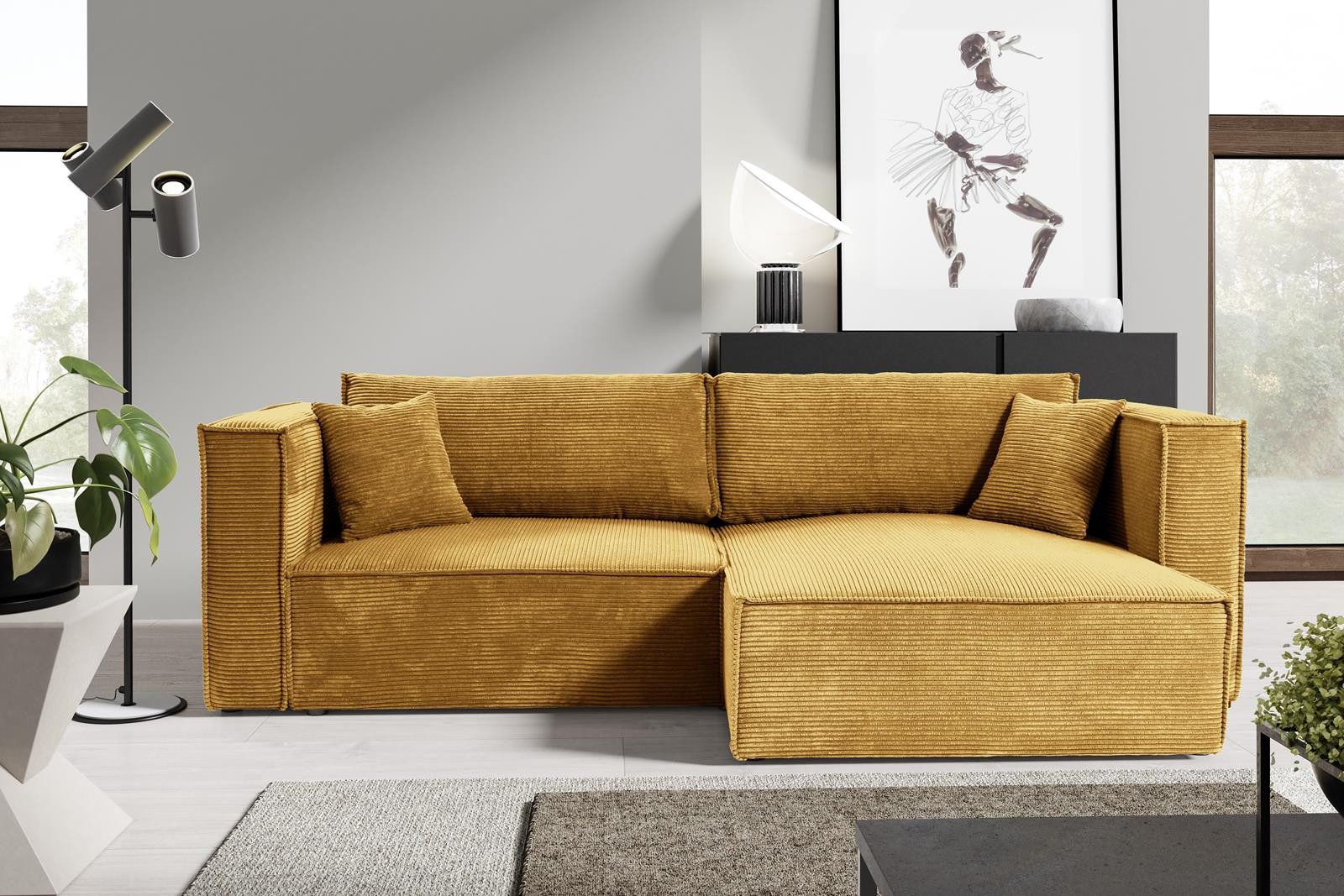 Compleo Ecksofa mit Schlaffunktion, Cordstoff, L-Form, günstig online kaufen