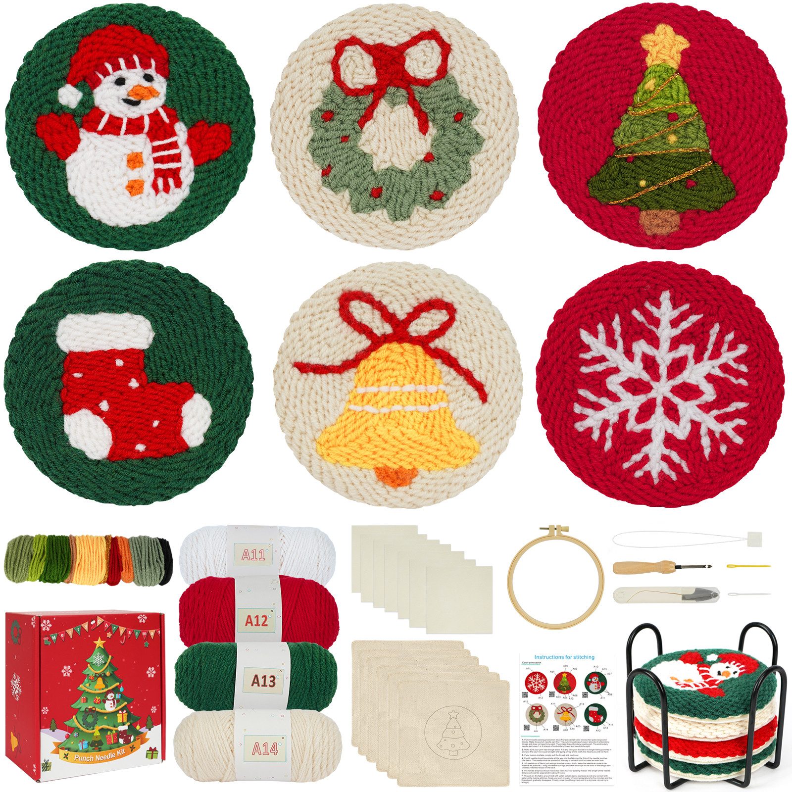 OSTWOLKE Kreativset Punch Needle Kit Weihnachten Untersetzer für Anfänger W günstig online kaufen