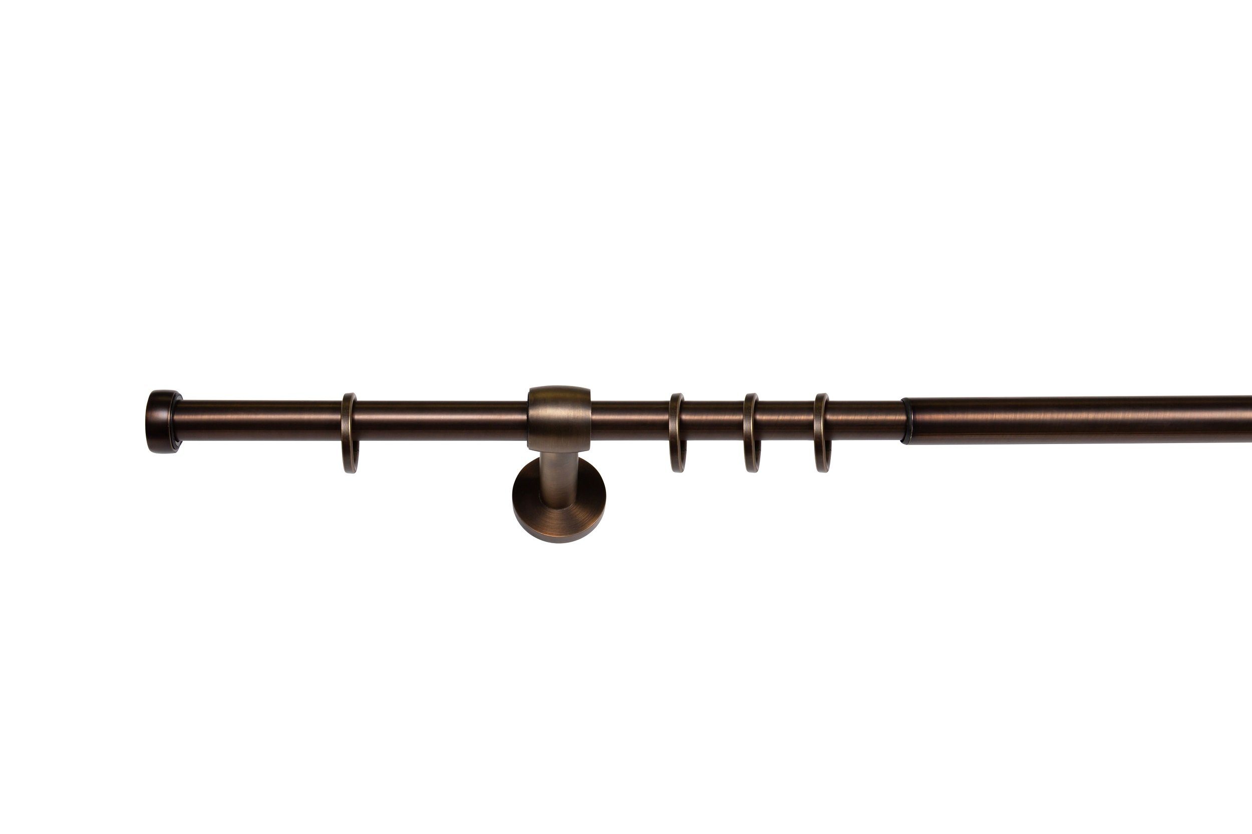Gardinenstange Teleskopgarnitur Kappe-Elegant, ondeco, Ø 1-läufig, Metall Bohren, 19 mm, verschraubt, ausziehbar, Bronziert