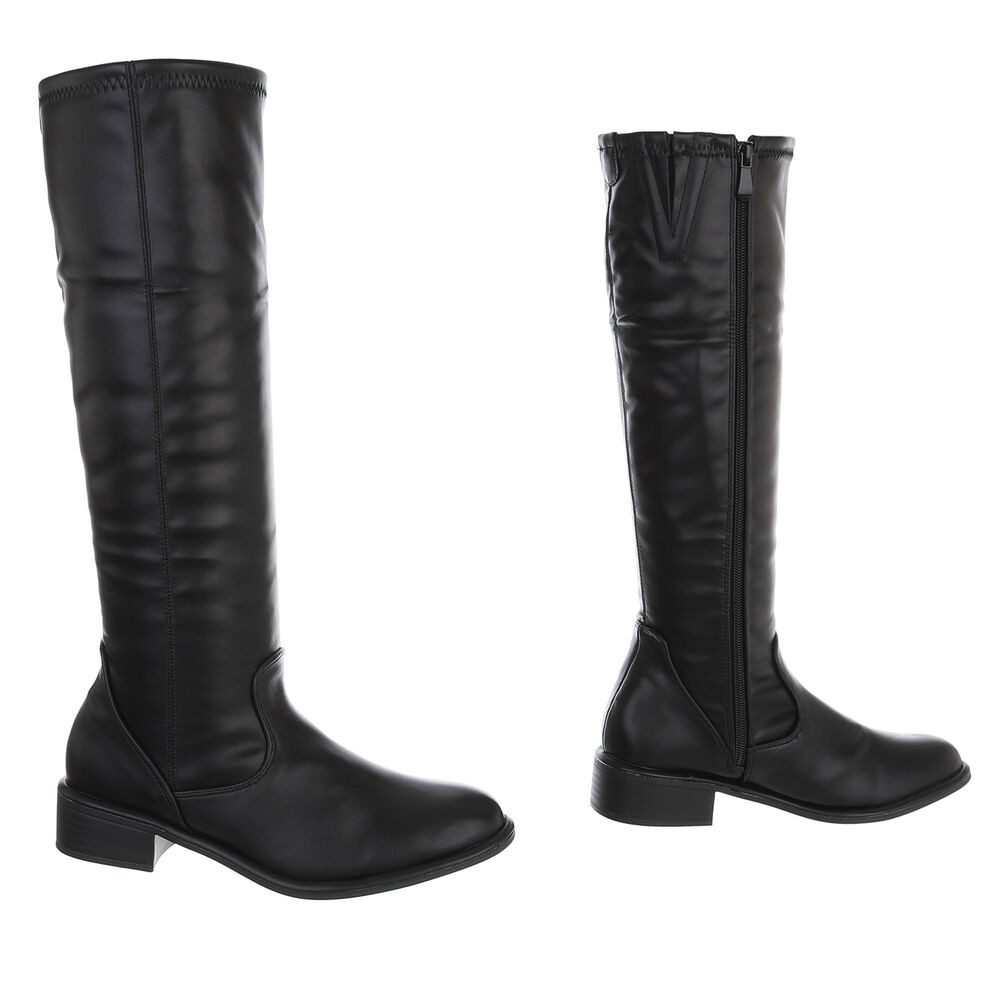 Ital-Design Damen Kniehochstiefel mit Blockabsatz, elegant Stiefel (92078916) Blockabsatz Flache Stiefel in Schwarz – Bild 4 von 5