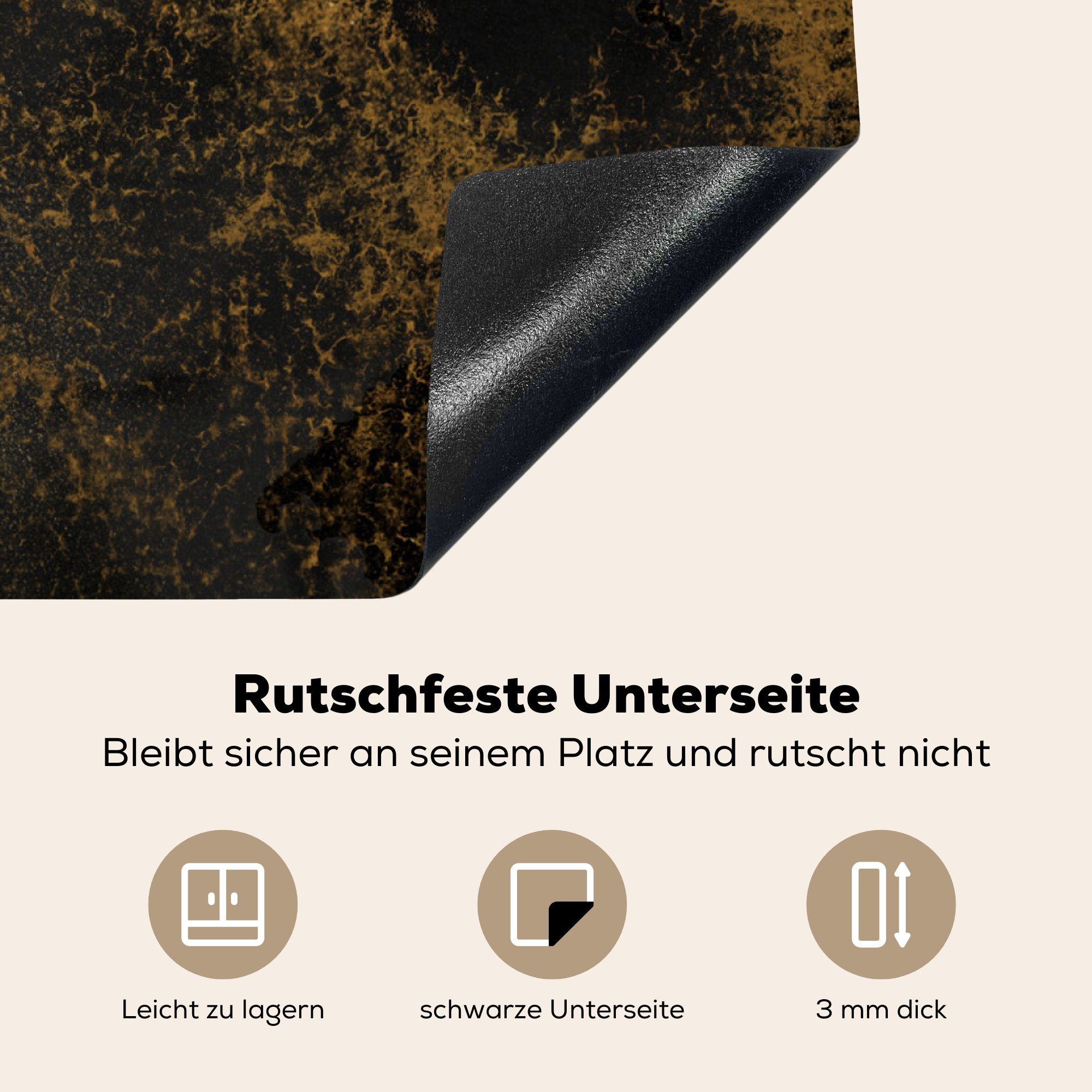 Arbeitsplatte Schwarz küche Vinyl, Abstrakt, für (1 MuchoWow - cm, - Gold 78x78 Ceranfeldabdeckung, Herdblende-/Abdeckplatte tlg),