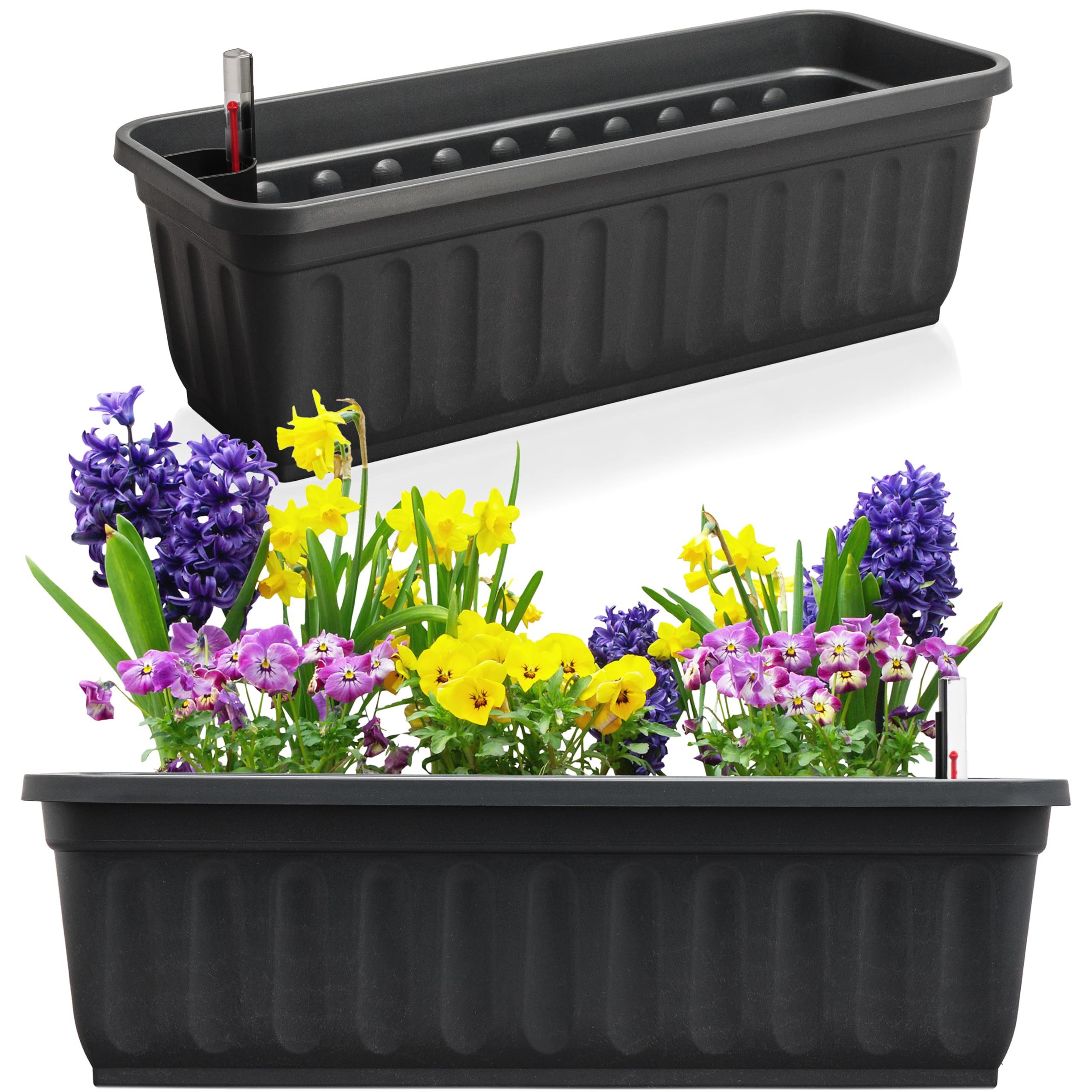 Hausfelder Blumenkasten Balkonkasten mit Wasserstandsanzeiger, Pflanzkasten 2er Set, 60cm (2er Set, 2 St., Jedes Set enthält: Füllstandsanzeiger, Boden, Pflanzkasten), Blumenkästen UV- und witterungsbeständig für innen und außen, matt