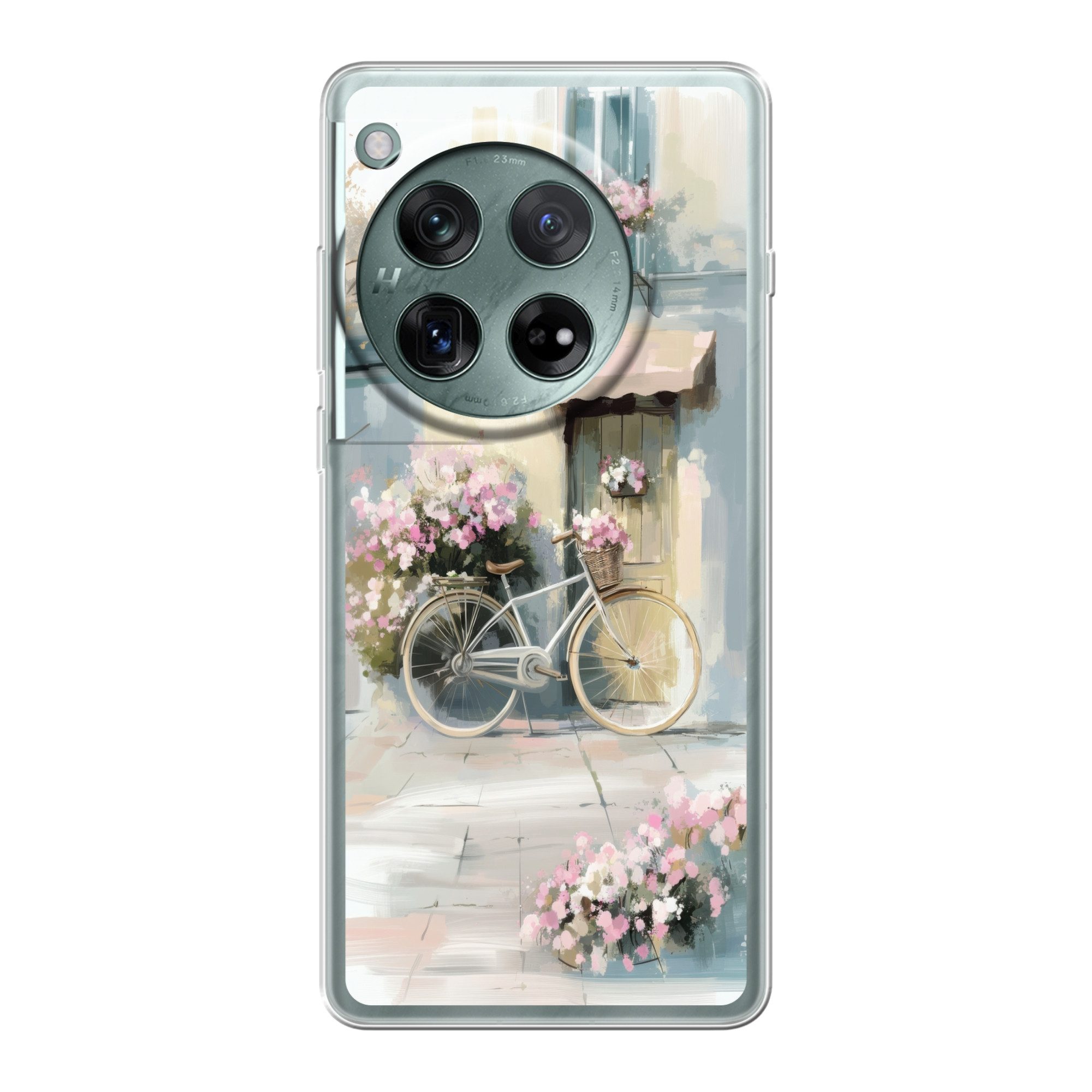 MuchoWow Handyhülle für OnePlus 12 Fahrrad - Pastellfarben - Blumen, Handy Case, Silikon, Bumper Case Dünn