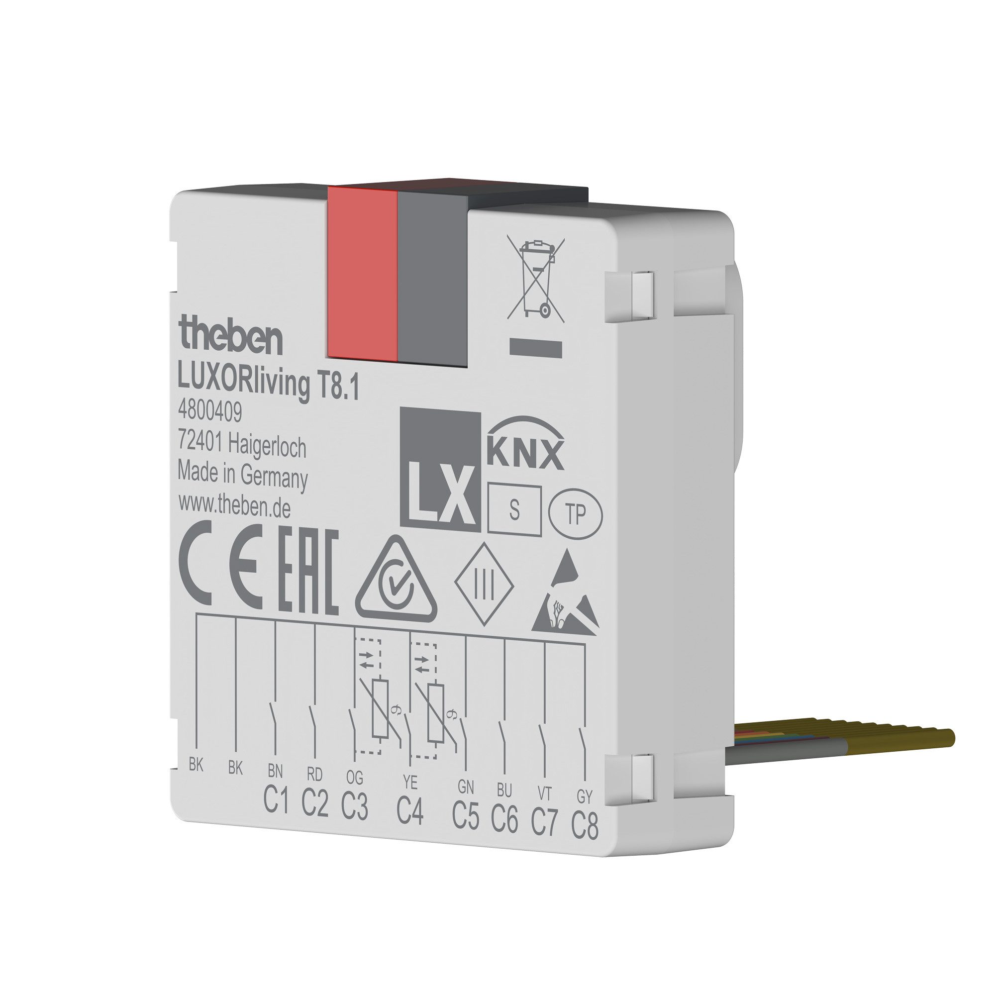 theben LUXORliving T8.1 Smart-Home-Steuerelement, 8-fach Binäreingang, LUXORliving, 10-polig, UP-Dose, Taster