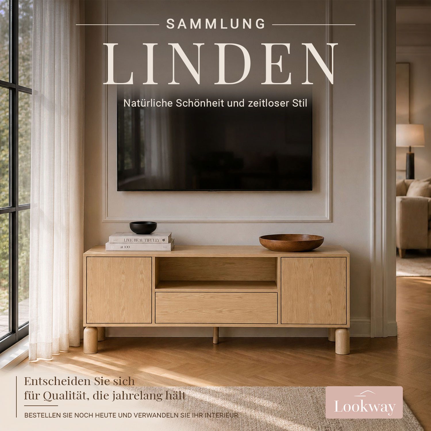 Lookway TV-Schrank LINDEN mit offenem Regal und Schublade Breite: 160 cm