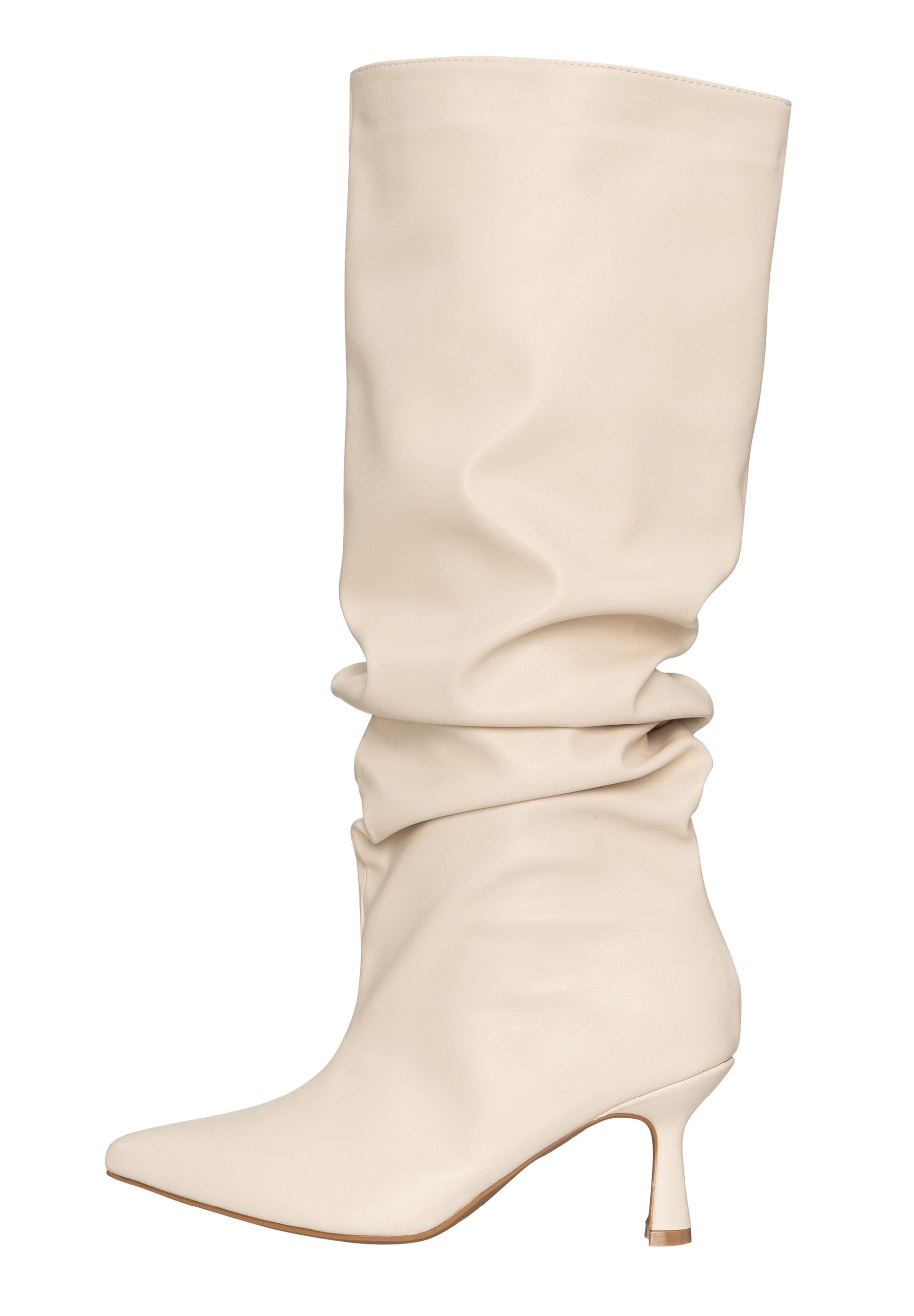 Salinyang Damen Stiefel mit Falten, spitzer Kappe und Trichterabsatz High Heel Stiefel