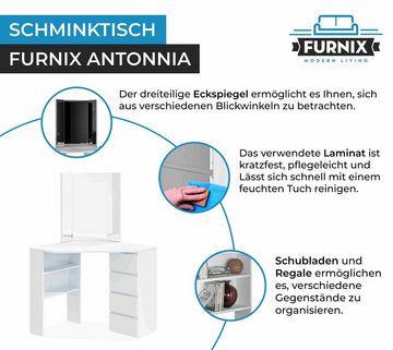 Furnix Schminktisch ANTONNIA Eck-Frisiertisch mit Spiegel Schubladen & Ablagen Weiß, B80 x H140 x T80 cm, 3-teiliger Spiegel, made in Europe