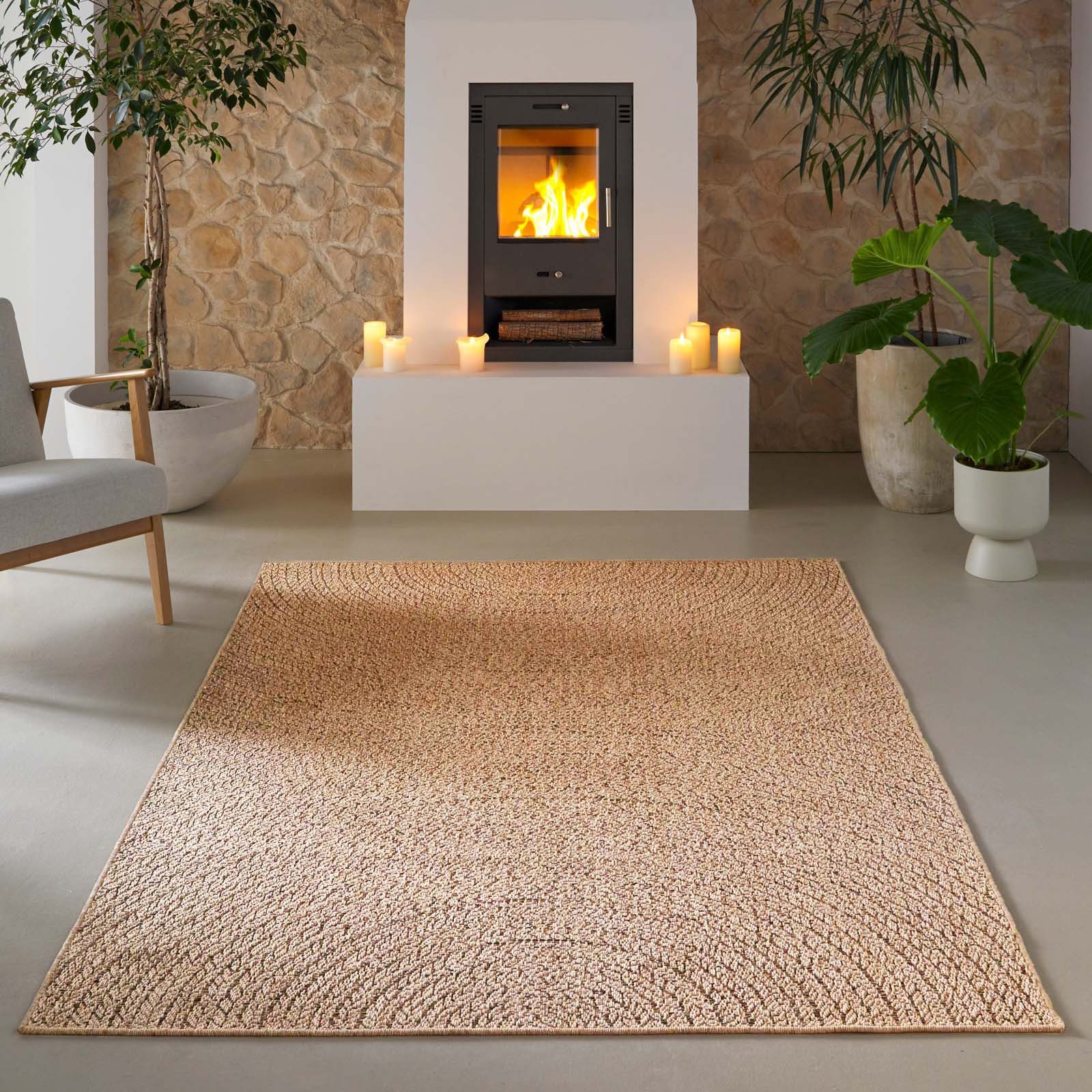 TaraCarpet Teppich TaraCarpet Borneo Welle Outdoor Teppich – Wetterfester Indoor & Outdoo, rechteckig, Höhe: 6 mm, Küche Wohnzimmer Terrasse Garten Balkon beige 80x150