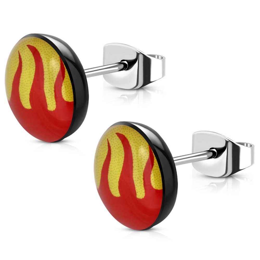 Ohrring-Set Ohrstecker rund Flammen Silber aus Edelstahl Unisex