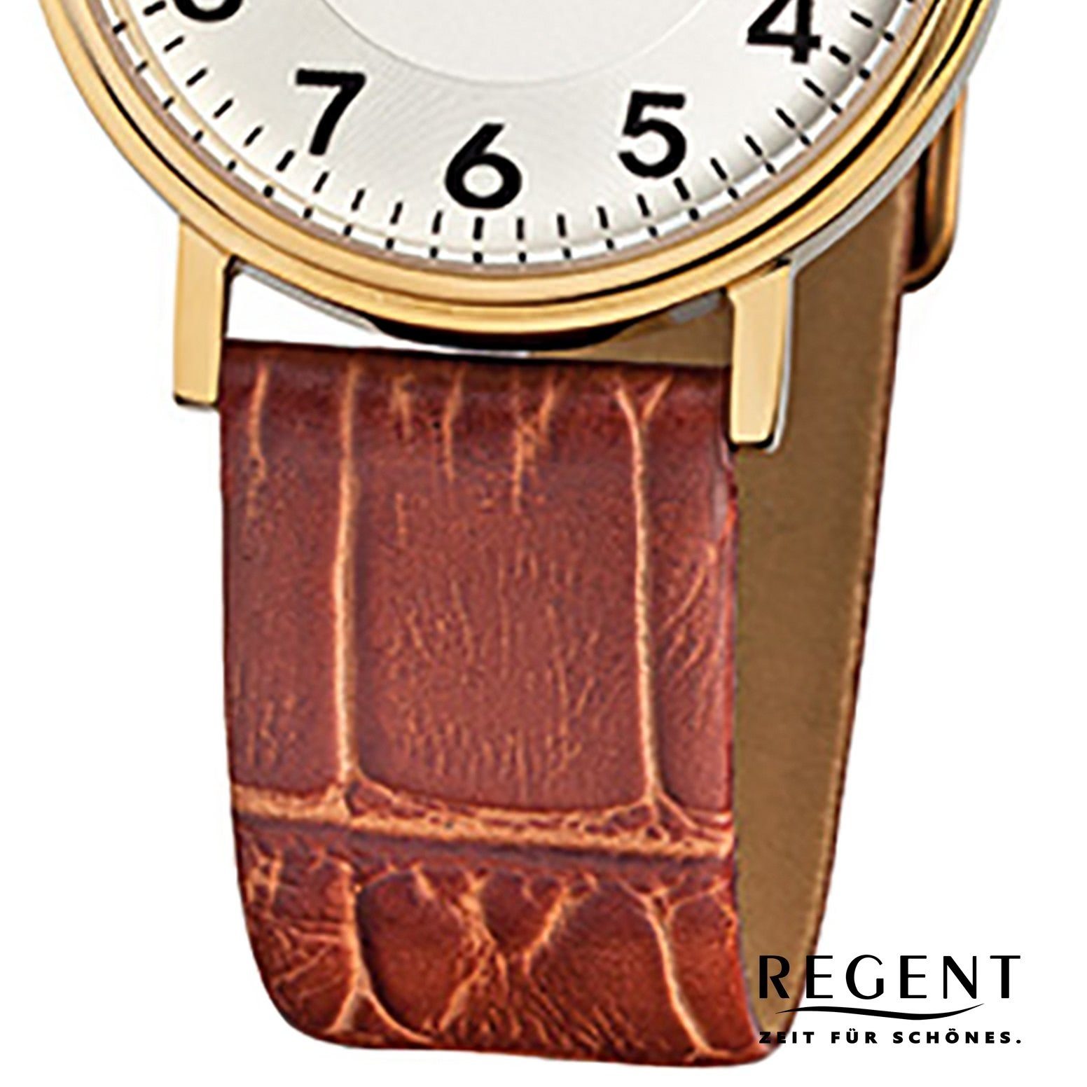 Regent Quarzuhr Regent braun Armbanduhr Lederarmband Damen-Armbanduhr F-328, klein Damen rund, 28mm), (ca. Analog