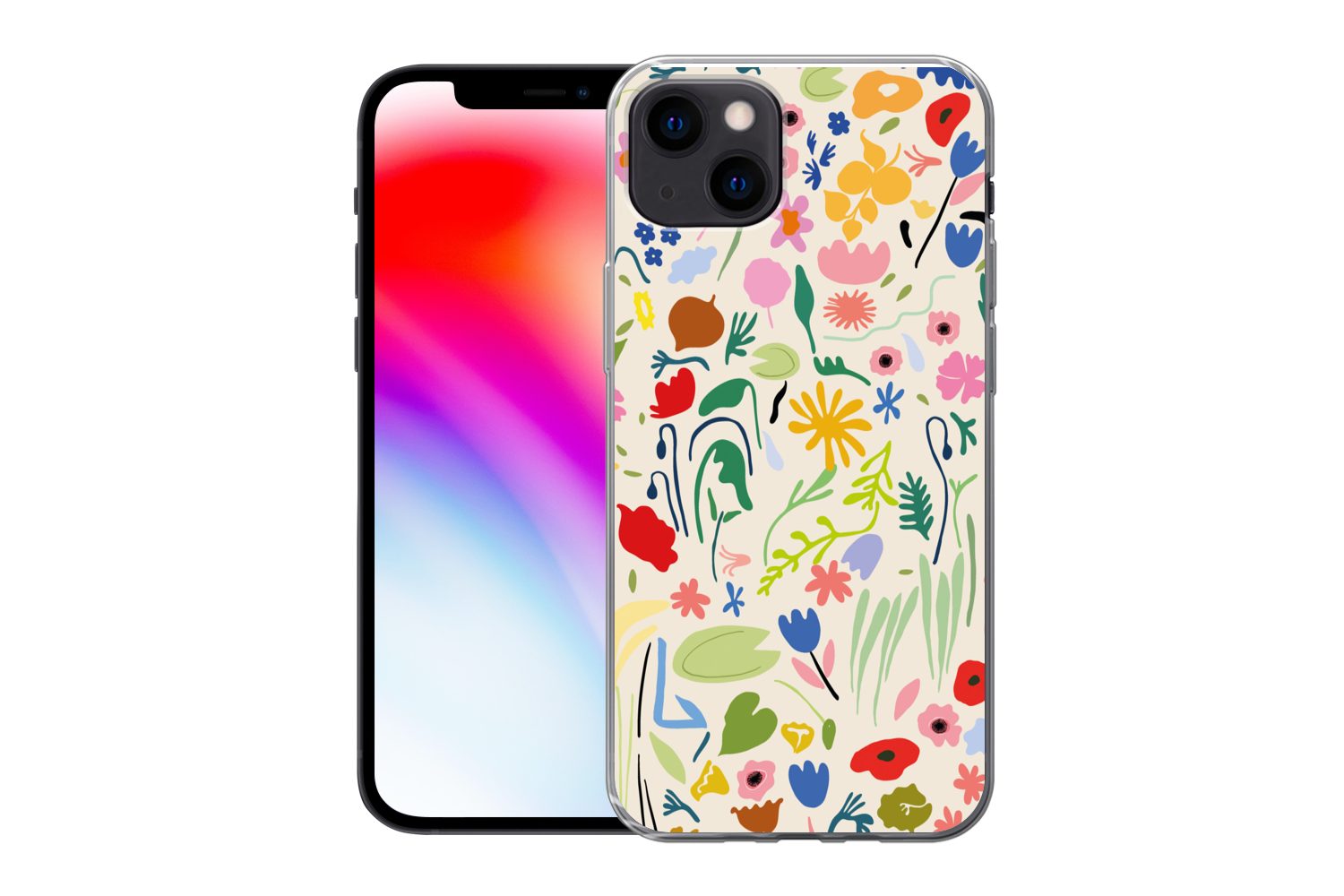 MuchoWow Handyhülle für Apple iPhone 13 Blumen - Muster - Pflanzen, Smartphone-Bumper, Print, Handy Schutzhülle Dünn