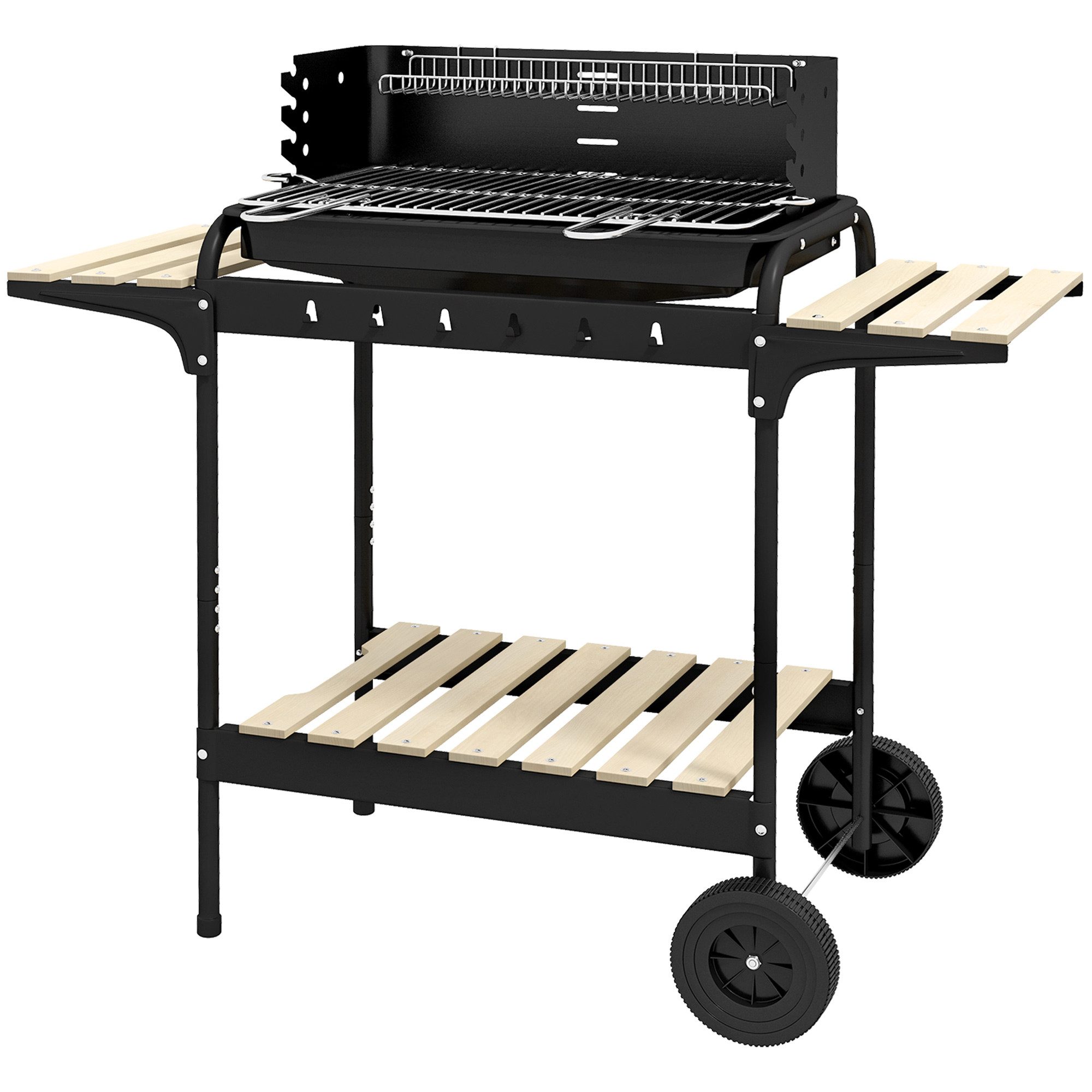 Novzep Holzkohlegrill Holzkohlegrill BBQ Smoker mit Räder, höheverstellbar Grillrost, Holzablage 103x47x95 cm