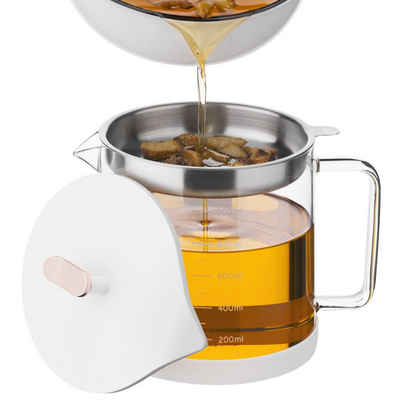 Navaris Küchensieb Speckfettbehälter - Fettbehälter mit Ölsieb aus Edelstahl - Fettkanne, Glas, (1-St)