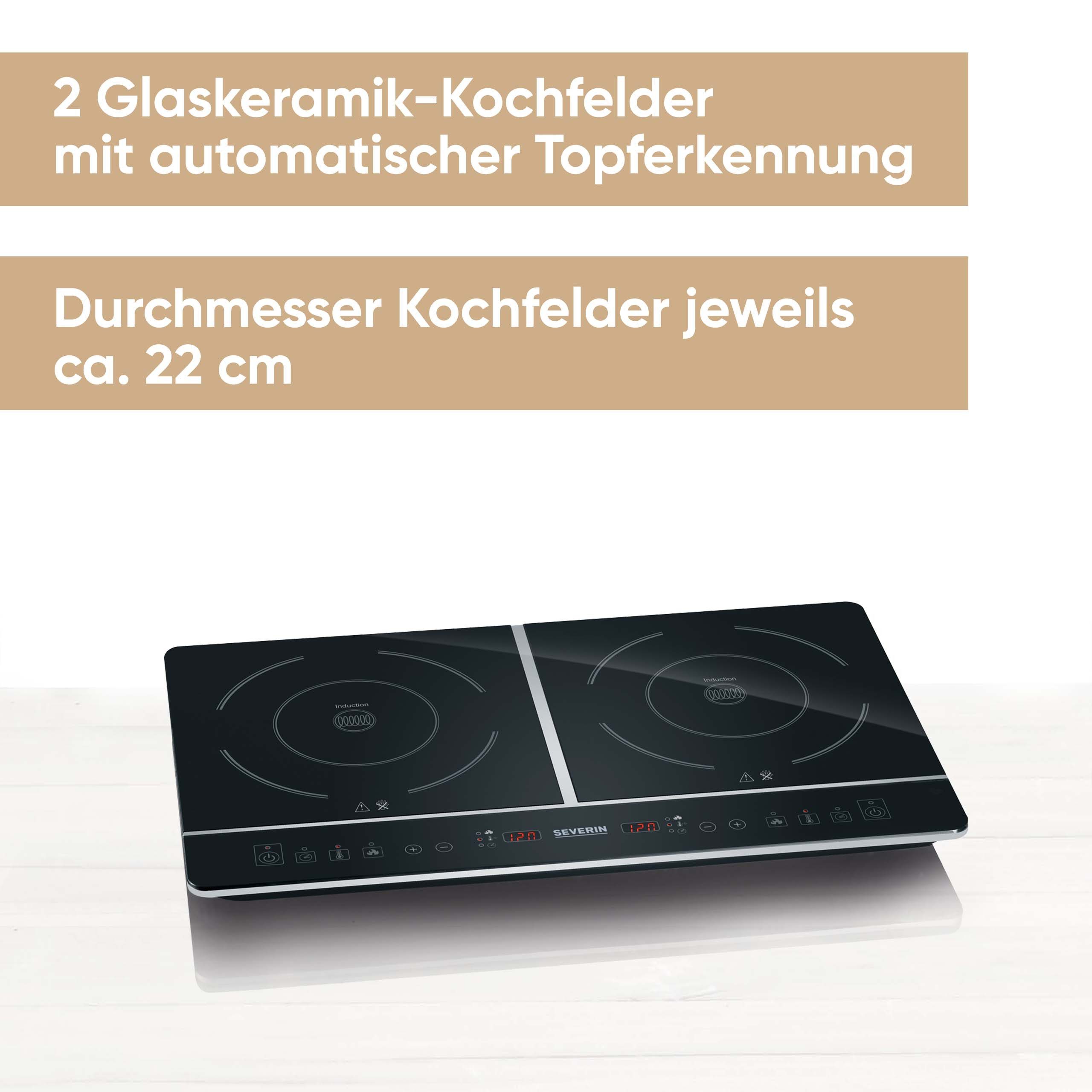 Severin Doppel-Induktionskochplatte DK 1031, Timerfunktion, automatische Topferkennung, Glaskeramik