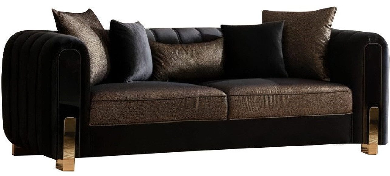 Xlmoebel 3-Sitzer Luxus-Polster-Sofa Medusa in Schwarz mit silbernen Akzenten, 1 Teile, Hergestellt in Europa