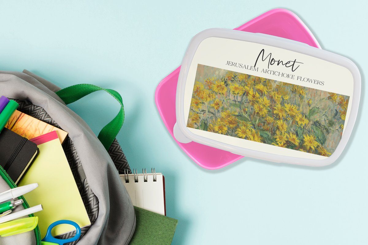 Mädchen, Brotbox - Monet Kunststoff, Kinder, Kunststoff Lunchbox Snackbox, MuchoWow rosa Erwachsene, für (2-tlg), Malerei - Brotdose Blumen,