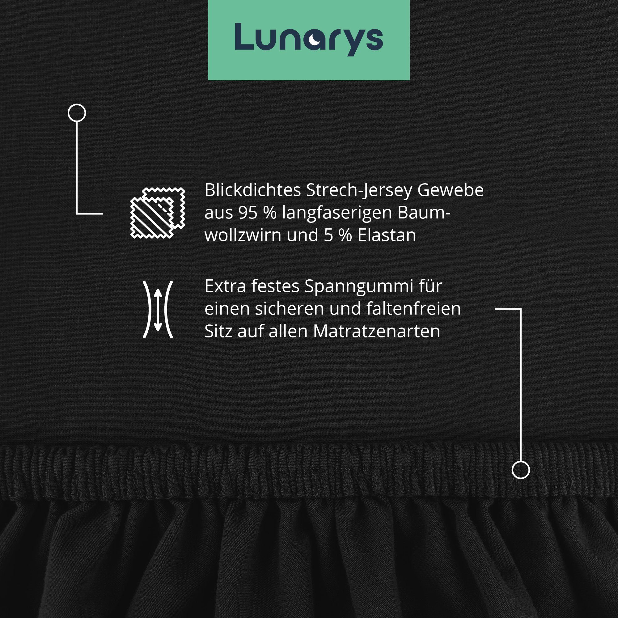 Lunarys Spannbettlaken SleepRoyal, Jersey-Elasthan, Gummizug: rundum, (1 Stück), 90x200 cm, 250 g/m², extrem hochwertig, Luxus Multi-Stretch Laken – Bild 4 von 5