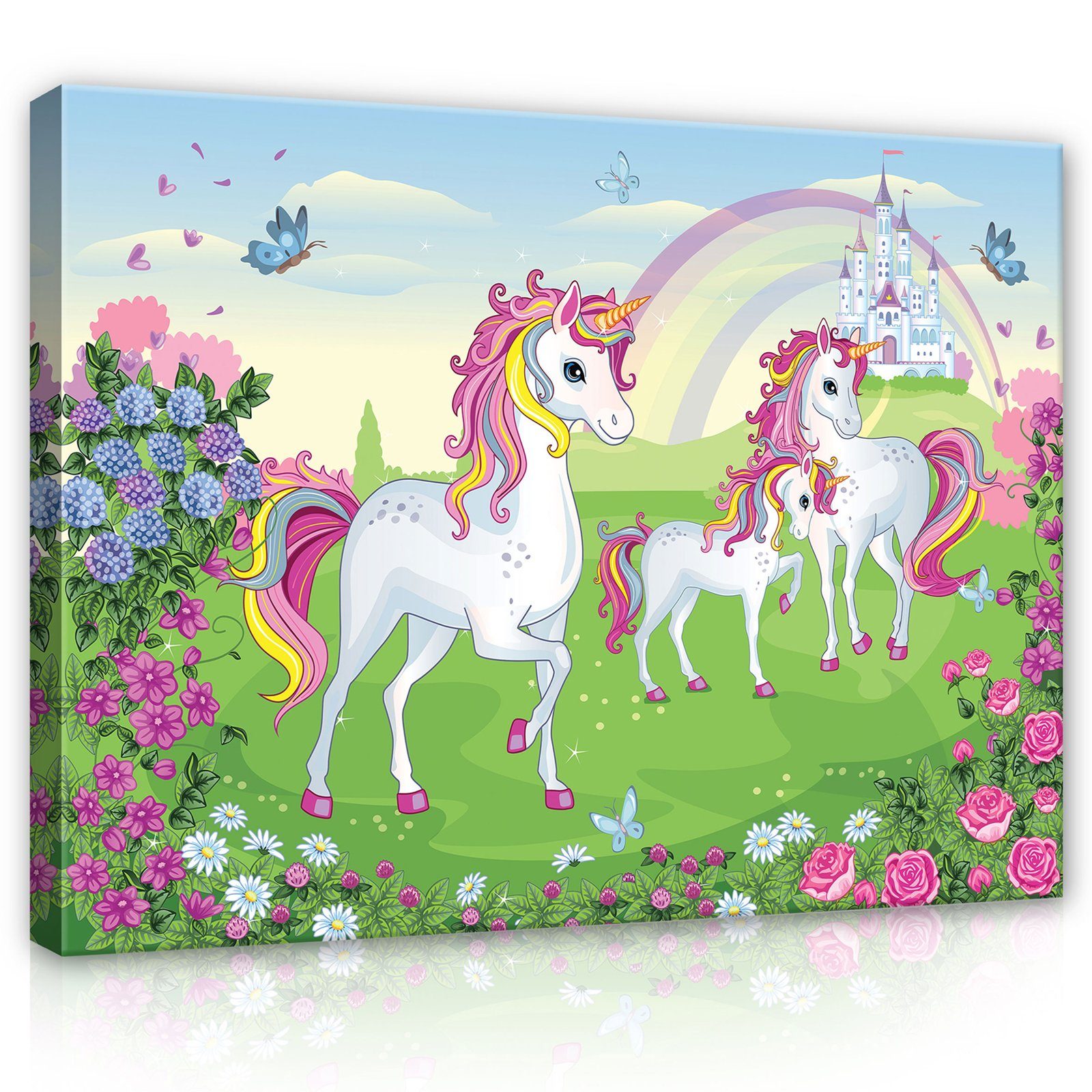 Wallarena Leinwandbild Kinderzimmer Mädchen Jungen Baby Unicorn Blumen Pferde Prinzessinnen Kinder Wandbild Groß XXL Wandbilder Leinwandbilder Modern Canvas Kunstdruck Bild Auf Leinwand Bilder für Babyzimmer Mädchenzimmer Jungenzimmer, (Einteilig), Aufhängefertig