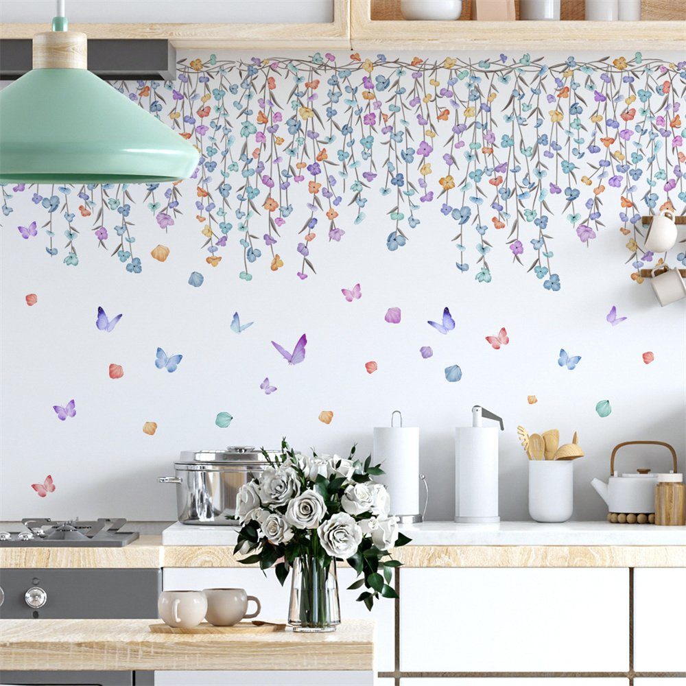 Schmetterlingsblütentapete, Rouemi Wohnzimmer Wandabziehbilder dekorative Wandtattoo Rosa