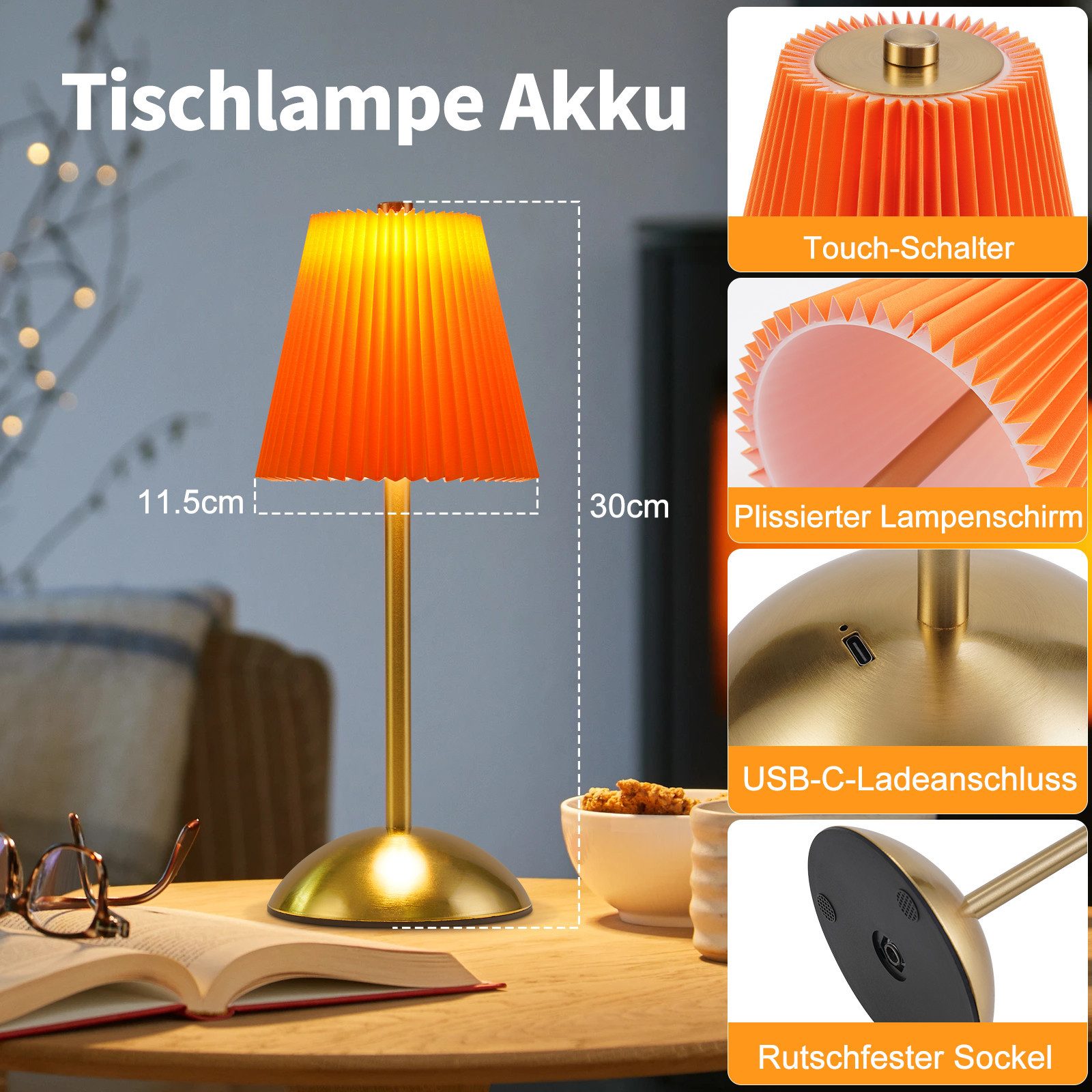 Nettlife LED Tischleuchte Nachttischleuchte 2er Stoff Schwarz/Grün/Weiß/Orange/Graublau, 3 Lichtfarben, Schlafzimmer Wohnzimmer Arbeitszimmer Büros Eingangsbere – Bild 4 von 5