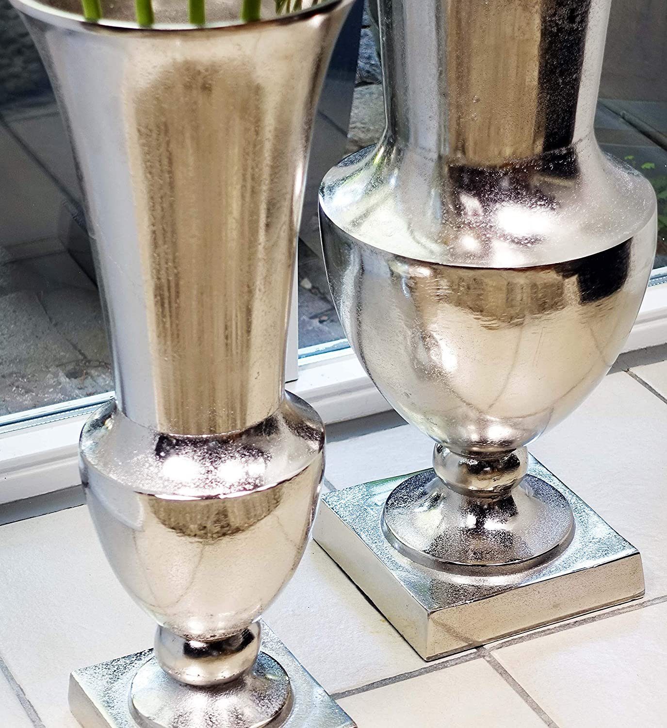 MichaelNoll Dekovase Vase Dekovase Alu Silber Bodenvase Kunstblumen - 52 cm oder 80 cm