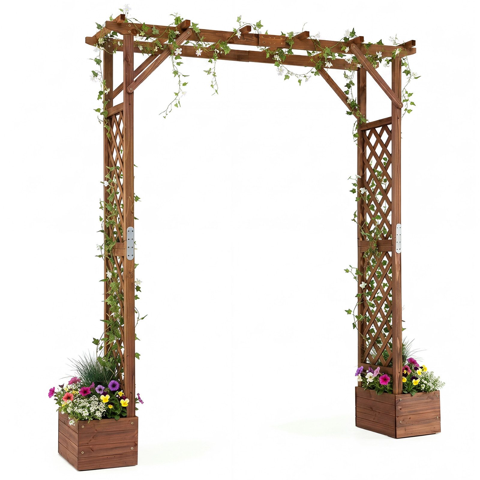 COSTWAY Rosenbogen, Gartenbogen Holz mit 2 Blumenkästen 208 x 55 x 220 cm