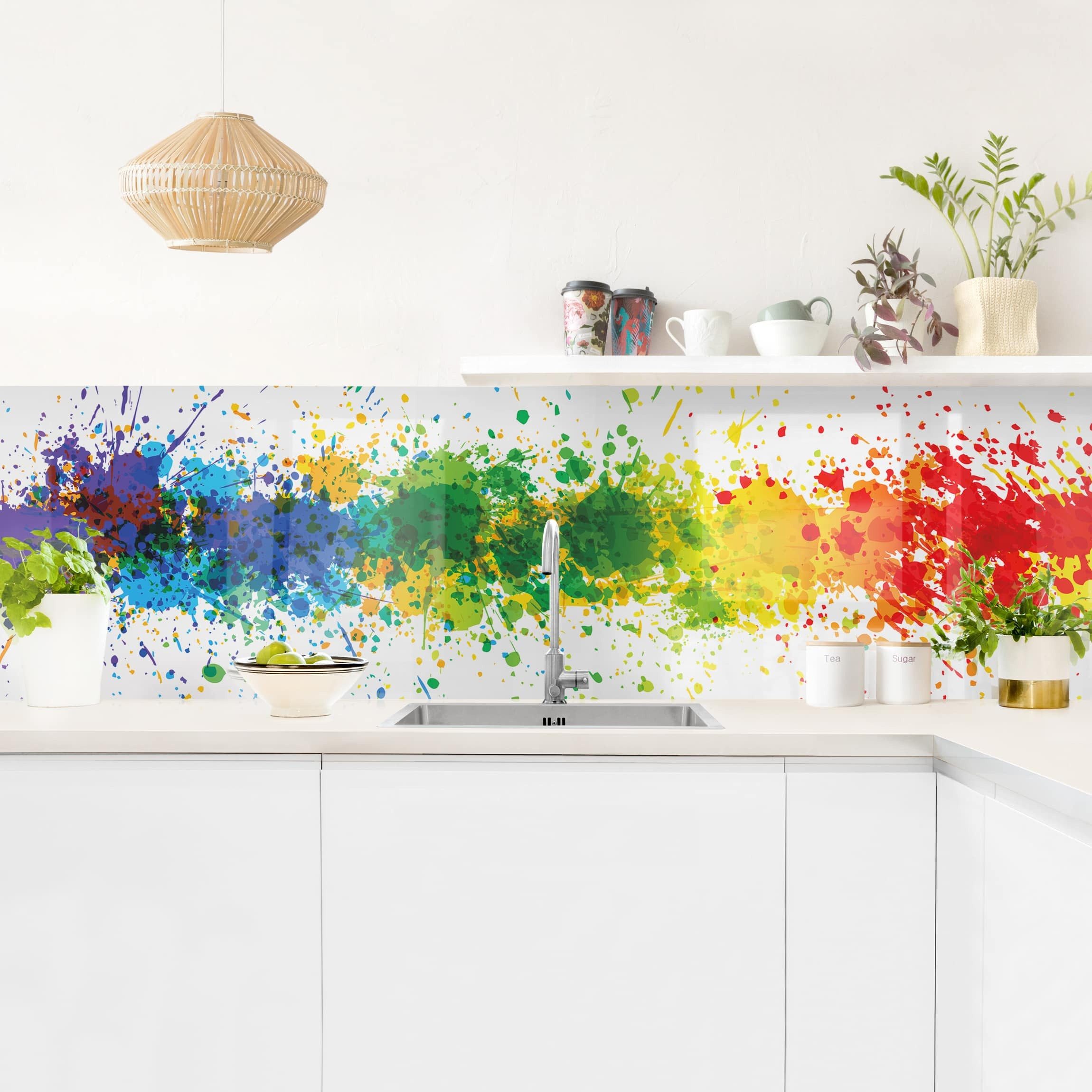 Bilderdepot24 Küchenrückwand selbstklebend bunt Muster Abstrakt, (1-tlg., Nischenrückwand - für Fliesenspiegel ohne Bohren - glänzend), Nischenrückwand fugenlos Wandpaneel Küche Herd
