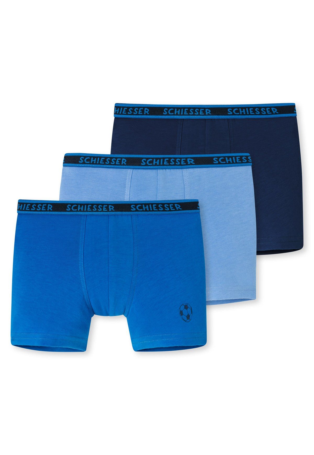 Schiesser Boxer Jungen Unterhose, Shorts 3er Pack Hellblau/Blau/Dunkelblau Shorts (2) Hip 