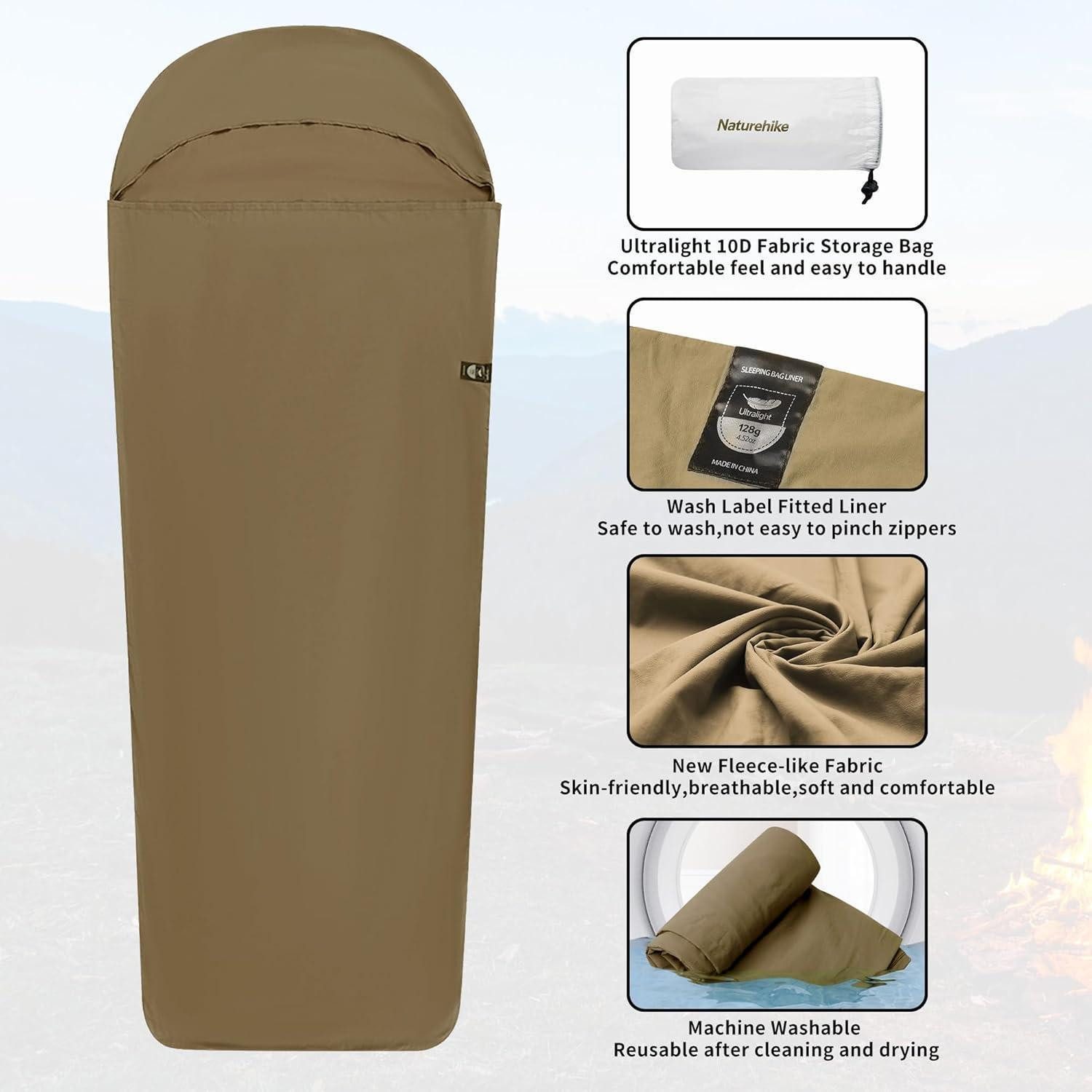 LuxusKollektion Schlafsackinlett Hüttenschlafsack Ultralight Liner 128g Reisedecke Hostels Braun