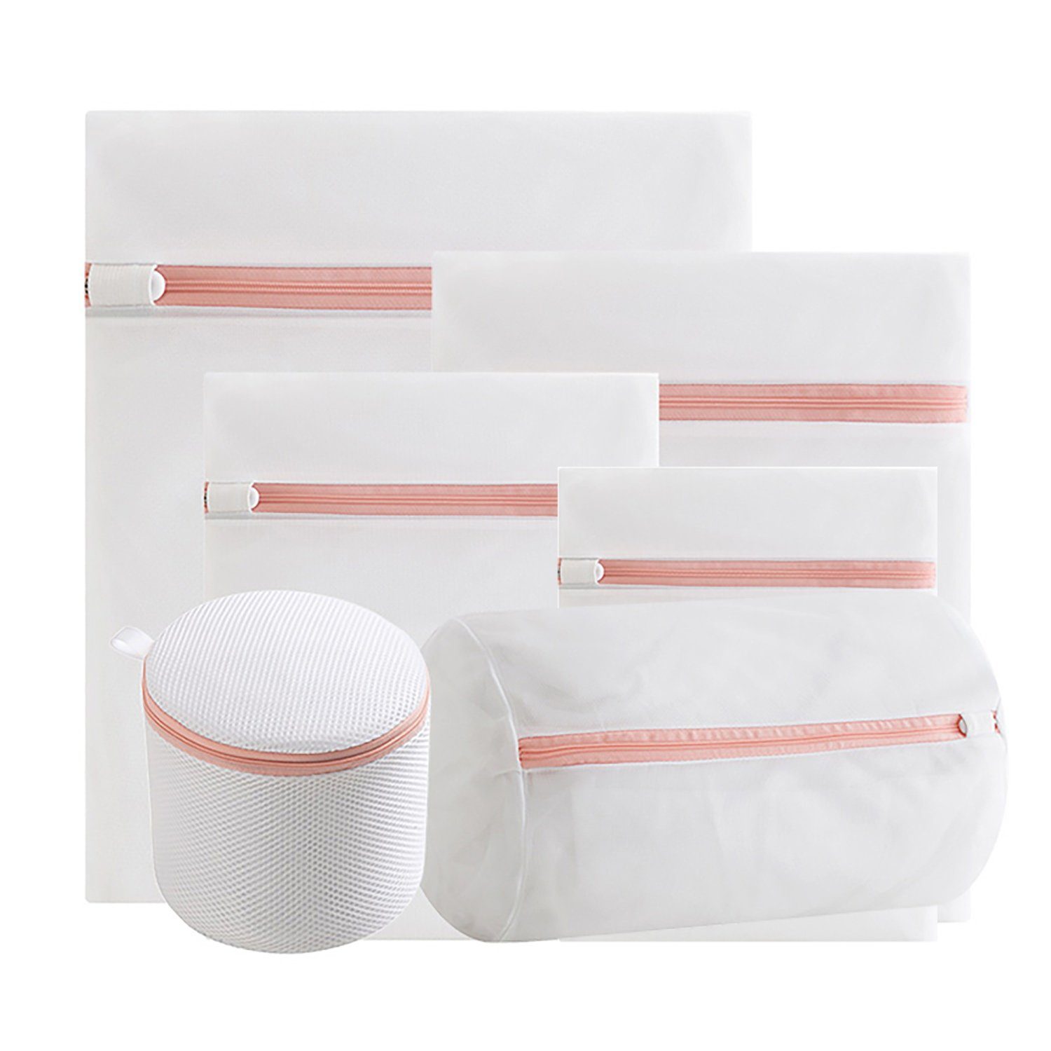Intirilife Wäschesäckchen,(6-St), 6-er Set Wäschenetze Wäschesäcke verschiedene Größen weißes Polyester